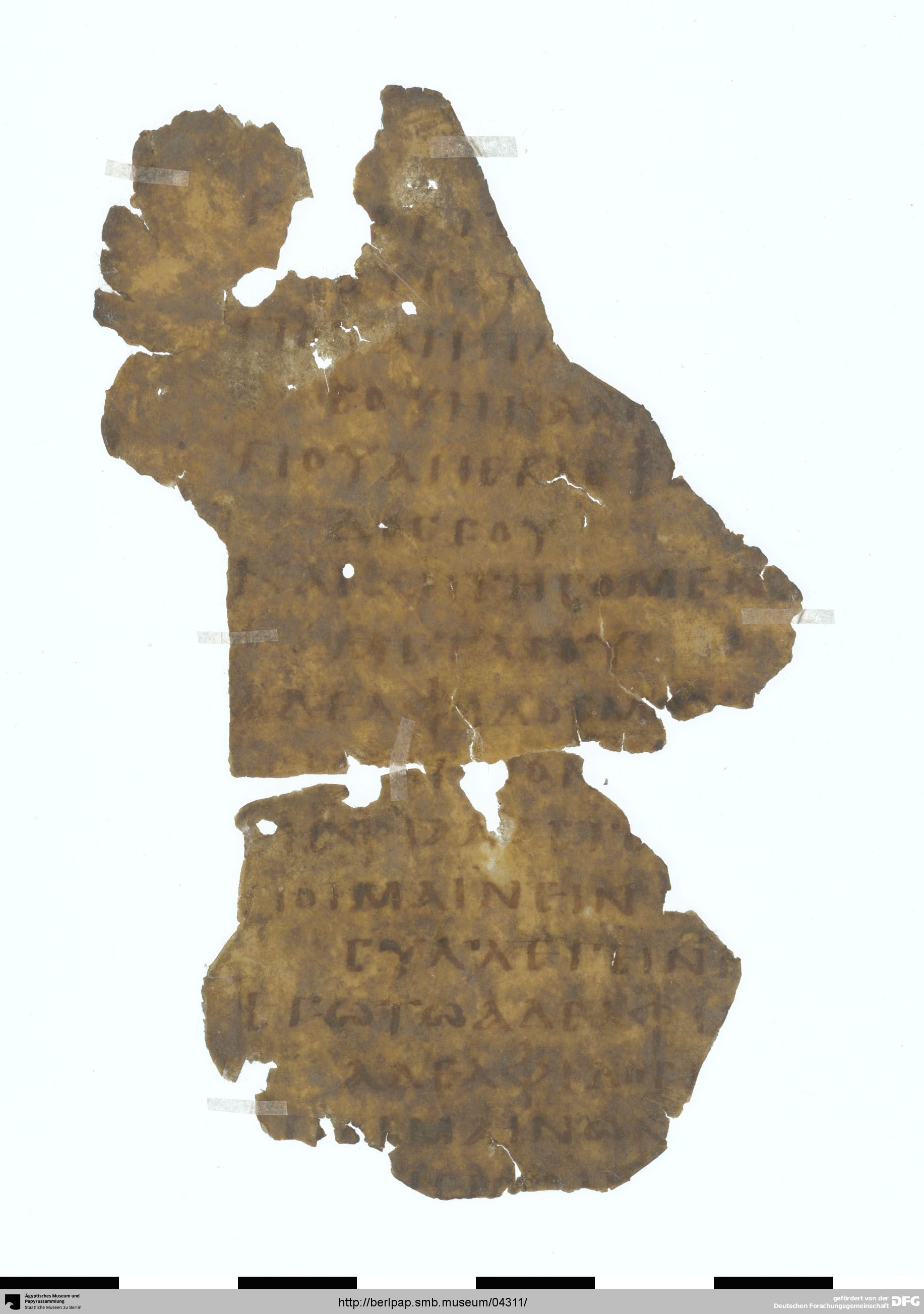 Papyrus Berlin 18196 (Rahlfs 838) showing Song of Solomon 5:13 from 4th Century found in Egypt, currently housed at Ägyptisches Museum und Papyrussammlung, Berlin