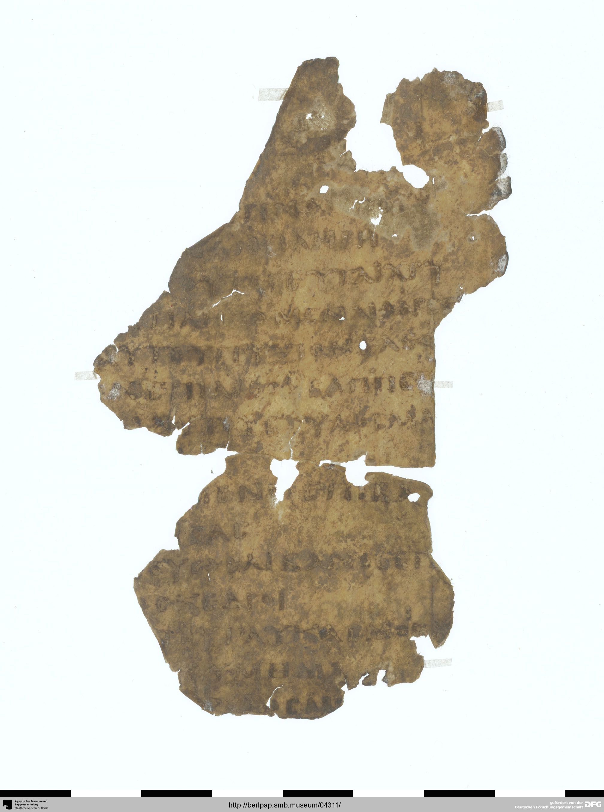 Papyrus Berlin 18196 (Rahlfs 838) showing Song of Solomon 6:2 from 4th Century found in Egypt, currently housed at Ägyptisches Museum und Papyrussammlung, Berlin