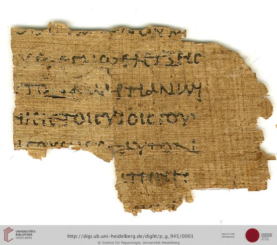 P. Heid. Inv. G 945 showing Leviticus 19:16 from 3rd Century AD, currently housed at University of Heidelberg, Heidelberg