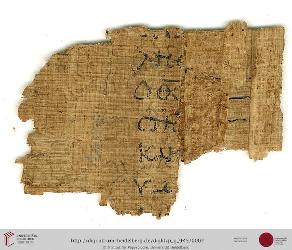 P. Heid. Inv. G 945 showing Leviticus 19:31 from 3rd Century AD, currently housed at University of Heidelberg, Heidelberg