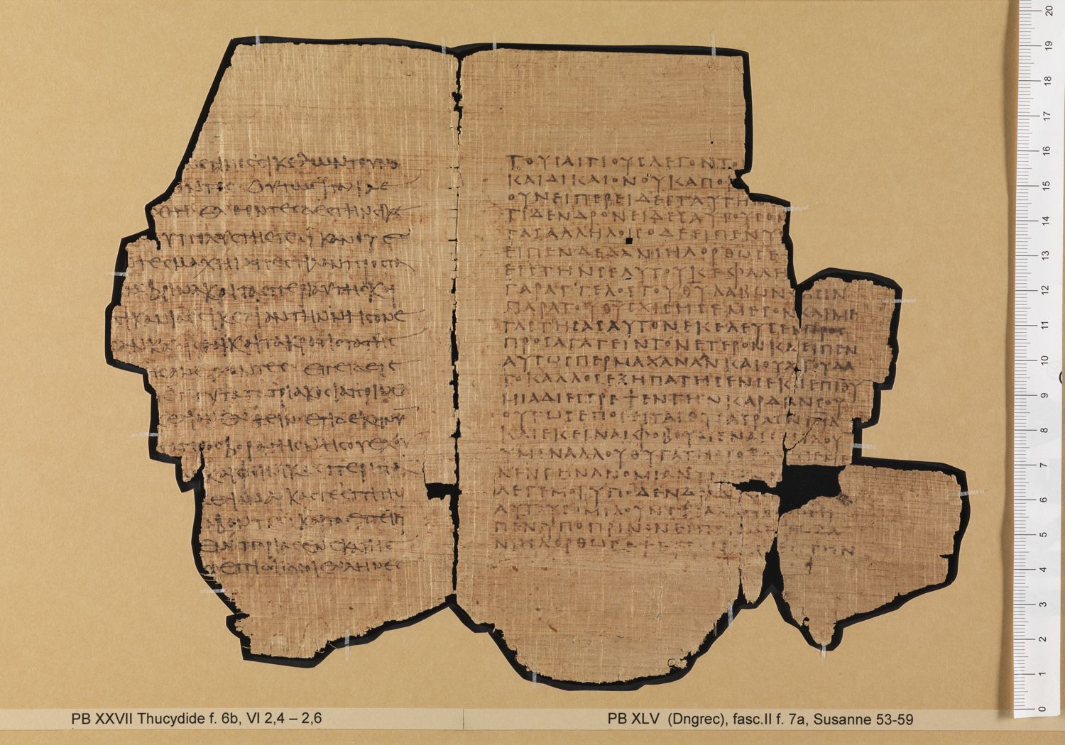 Papyrus Bodmer XLV / XLVI showing Daniel 13:47 from 3rd - 4th Century AD, currently housed at Fondation Bodmer, Cologny