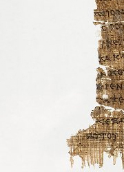 Papyrus Rylands 458 showing Deuteronomy 28:32 from Mid-2nd Century BC found in Fayum, Egypt, currently housed at John Rylands Library, Manchester