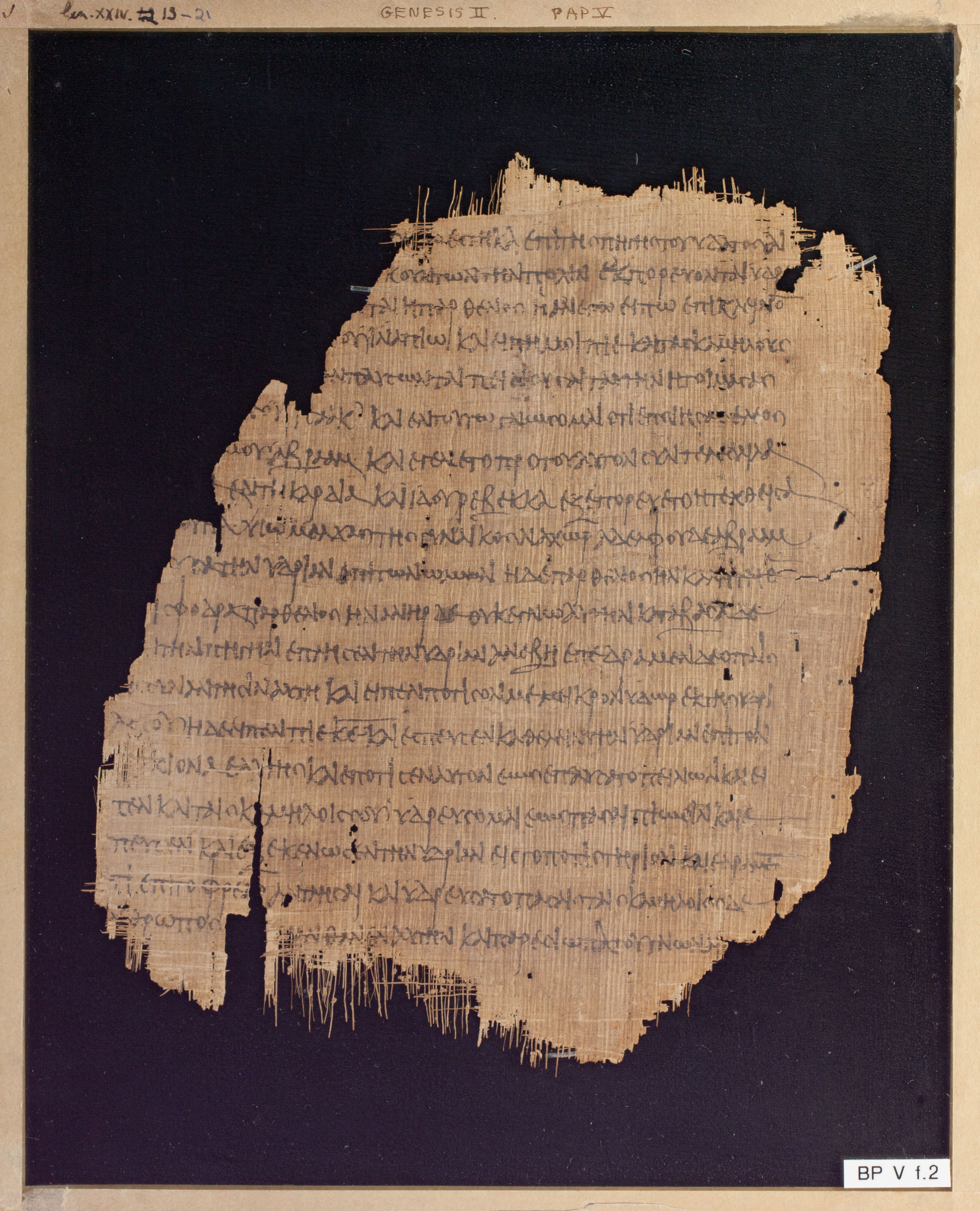 Papyrus Chester Beatty V showing Genesis 24:13 from 3rd Century AD found in Egypt, currently housed at Chester Beatty Library, Dublin