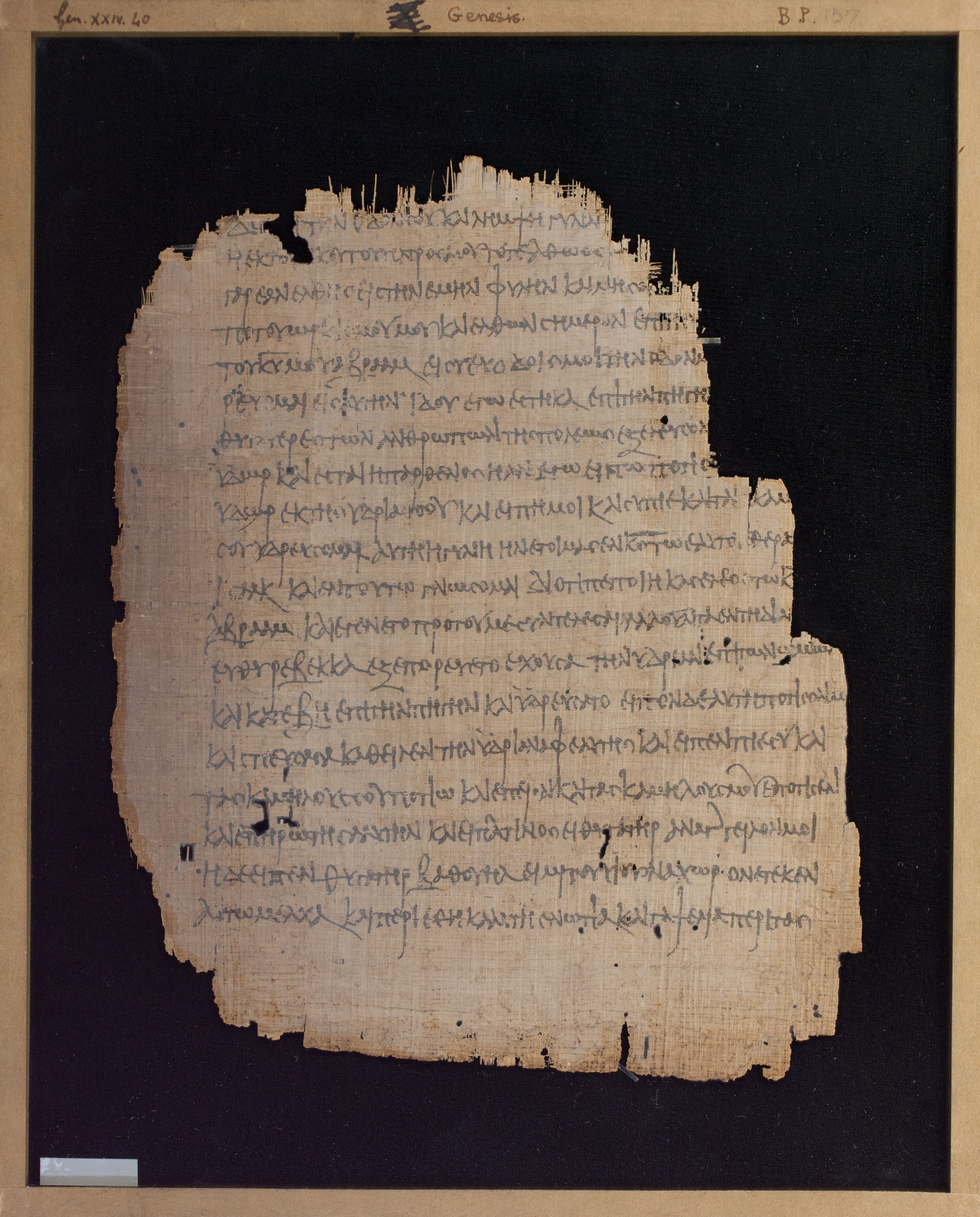 Papyrus Chester Beatty V showing Genesis 24:45 from 3rd Century AD found in Egypt, currently housed at Chester Beatty Library, Dublin