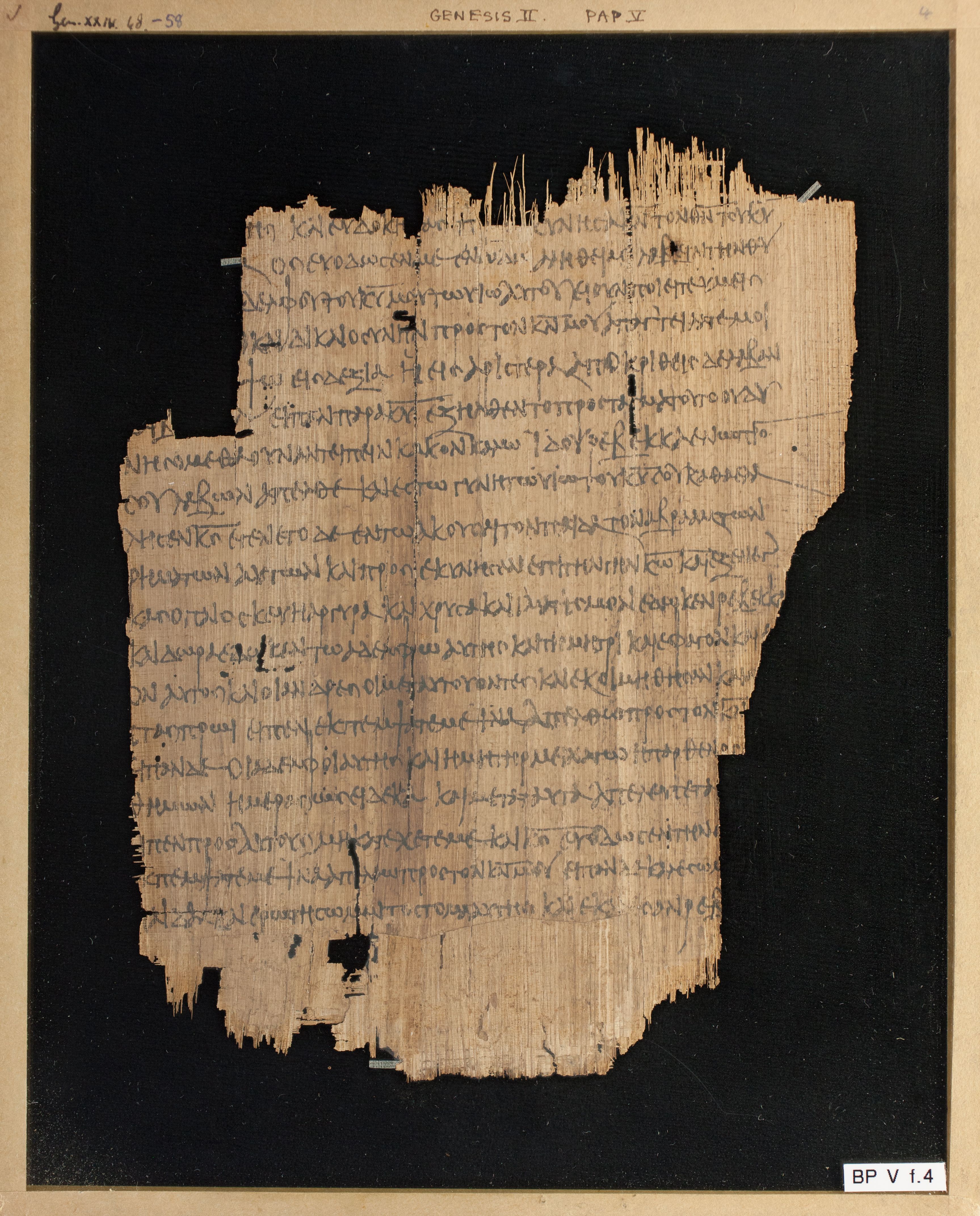 Papyrus Chester Beatty V showing Genesis 24:53 from 3rd Century AD found in Egypt, currently housed at Chester Beatty Library, Dublin