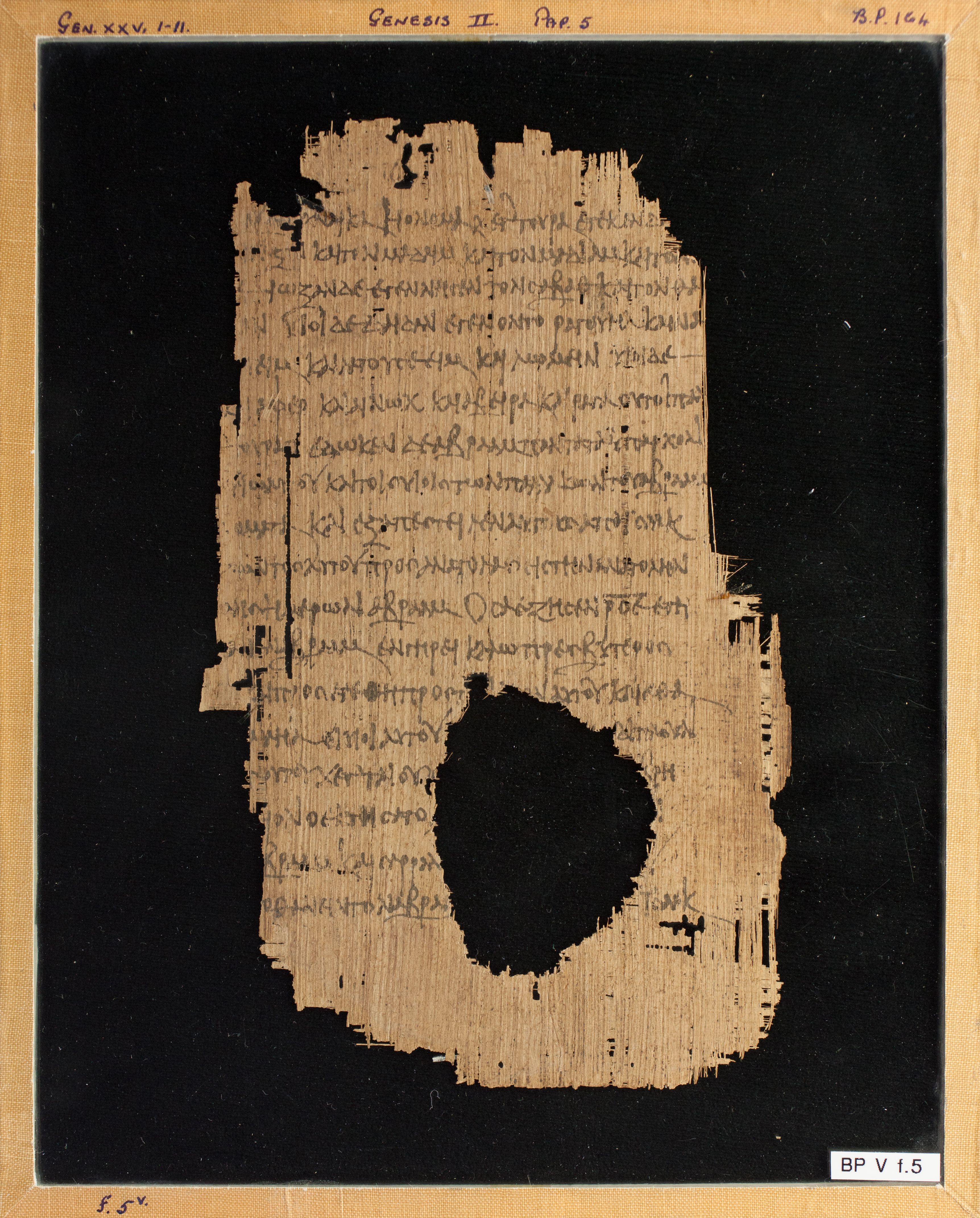 Papyrus Chester Beatty V showing Genesis 25:3 from 3rd Century AD found in Egypt, currently housed at Chester Beatty Library, Dublin