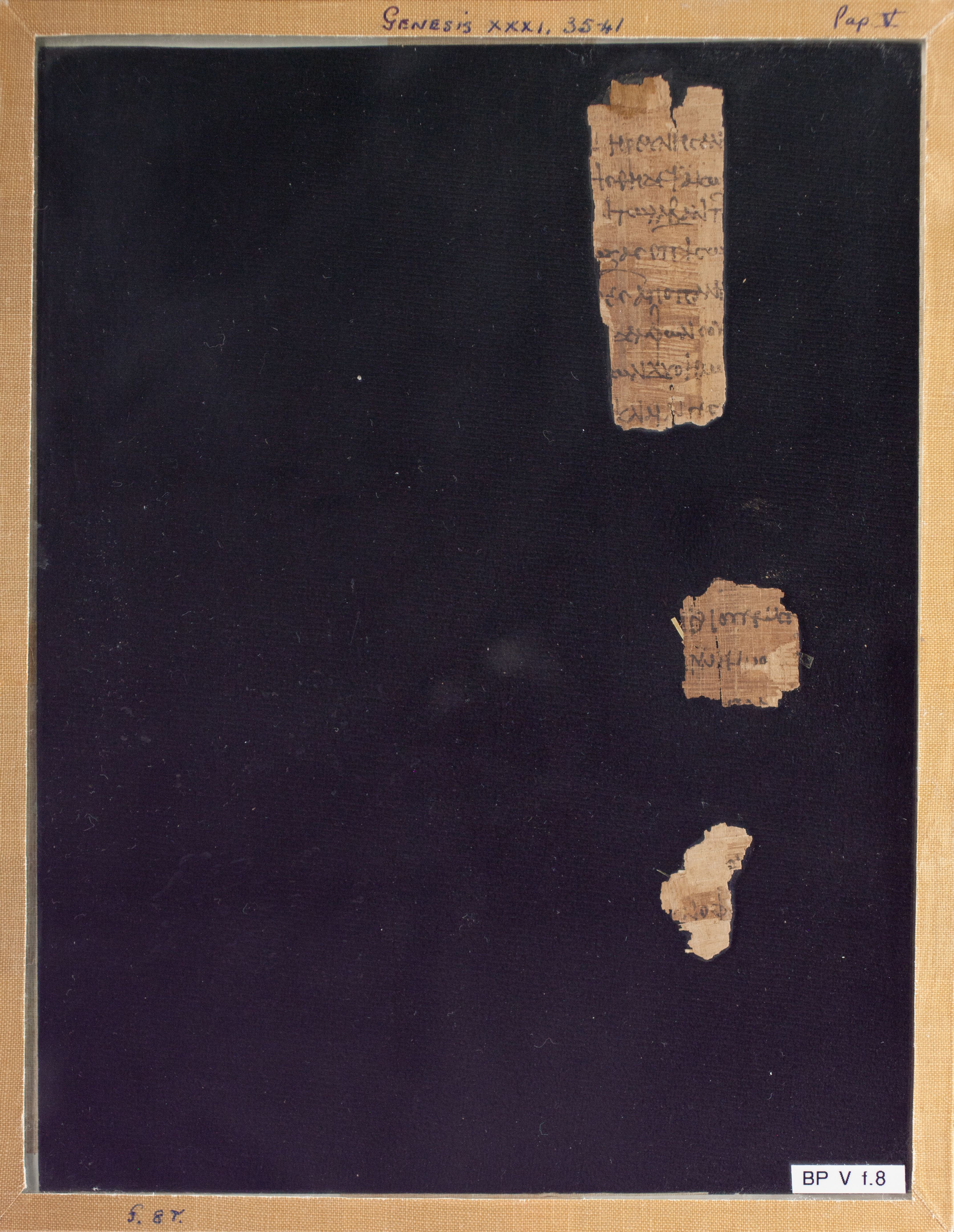 Papyrus Chester Beatty V showing Genesis 31:39 from 3rd Century AD found in Egypt, currently housed at Chester Beatty Library, Dublin