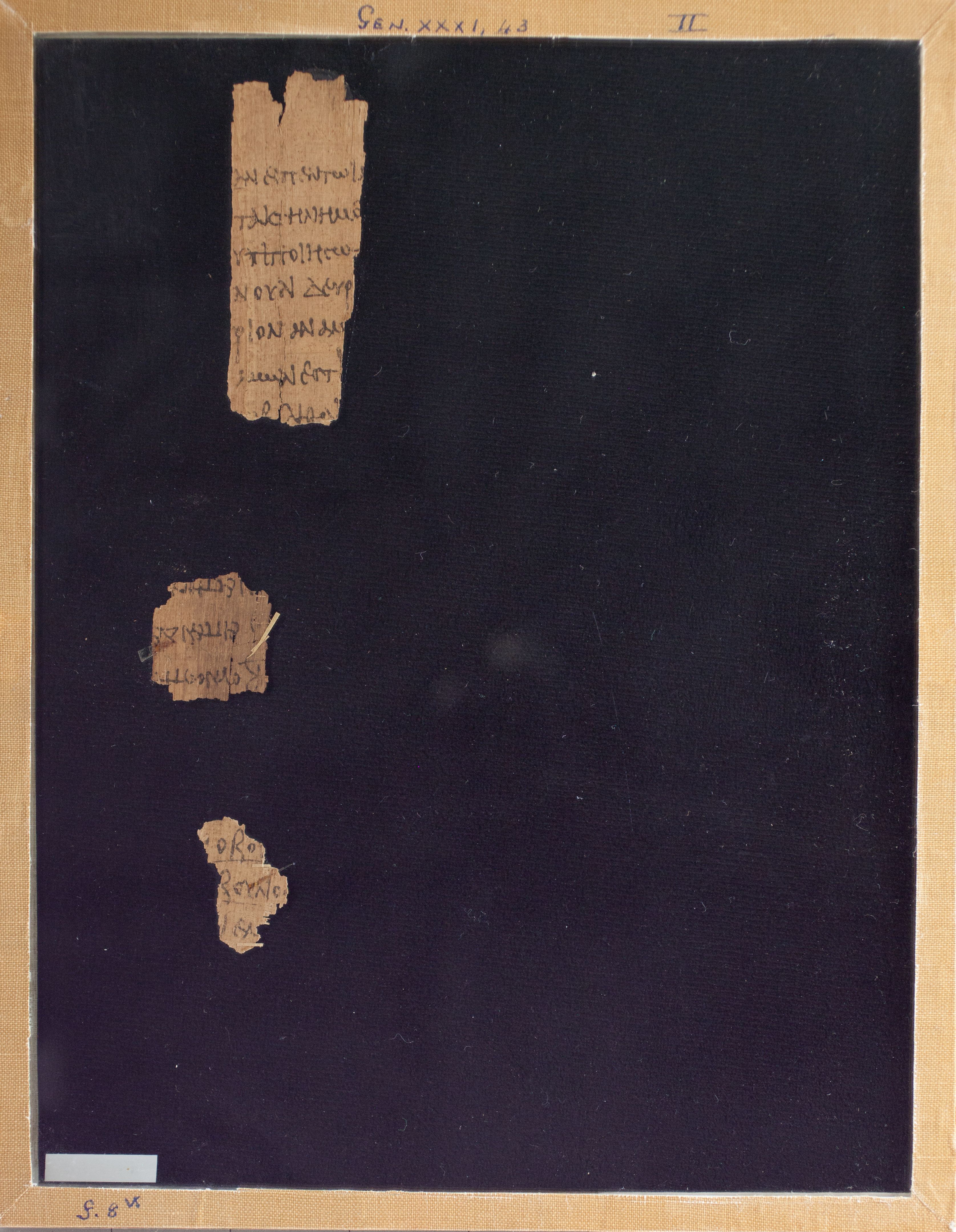 Papyrus Chester Beatty V showing Genesis 31:45 from 3rd Century AD found in Egypt, currently housed at Chester Beatty Library, Dublin
