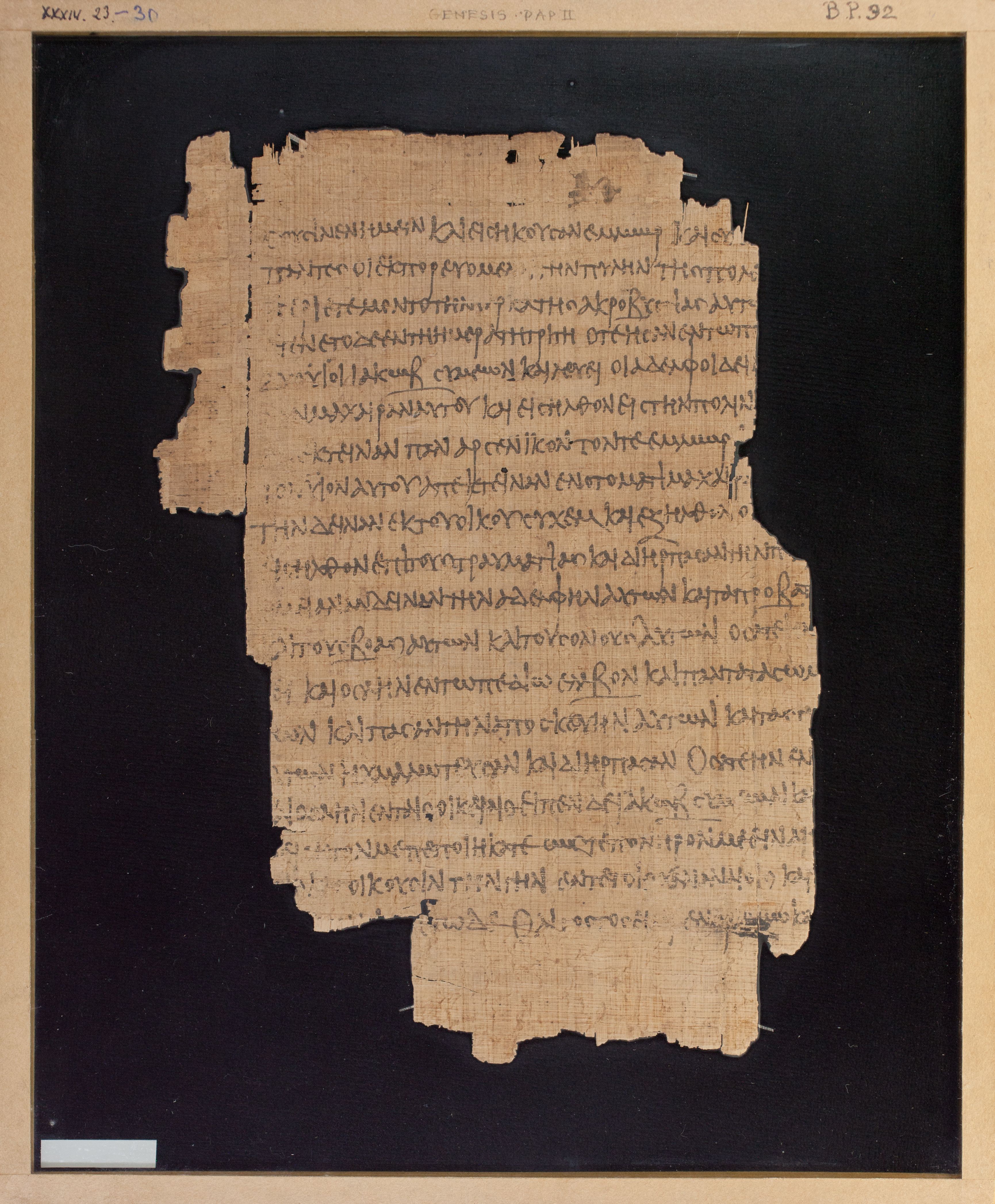 Papyrus Chester Beatty V showing Genesis 34:28 from 3rd Century AD found in Egypt, currently housed at Chester Beatty Library, Dublin