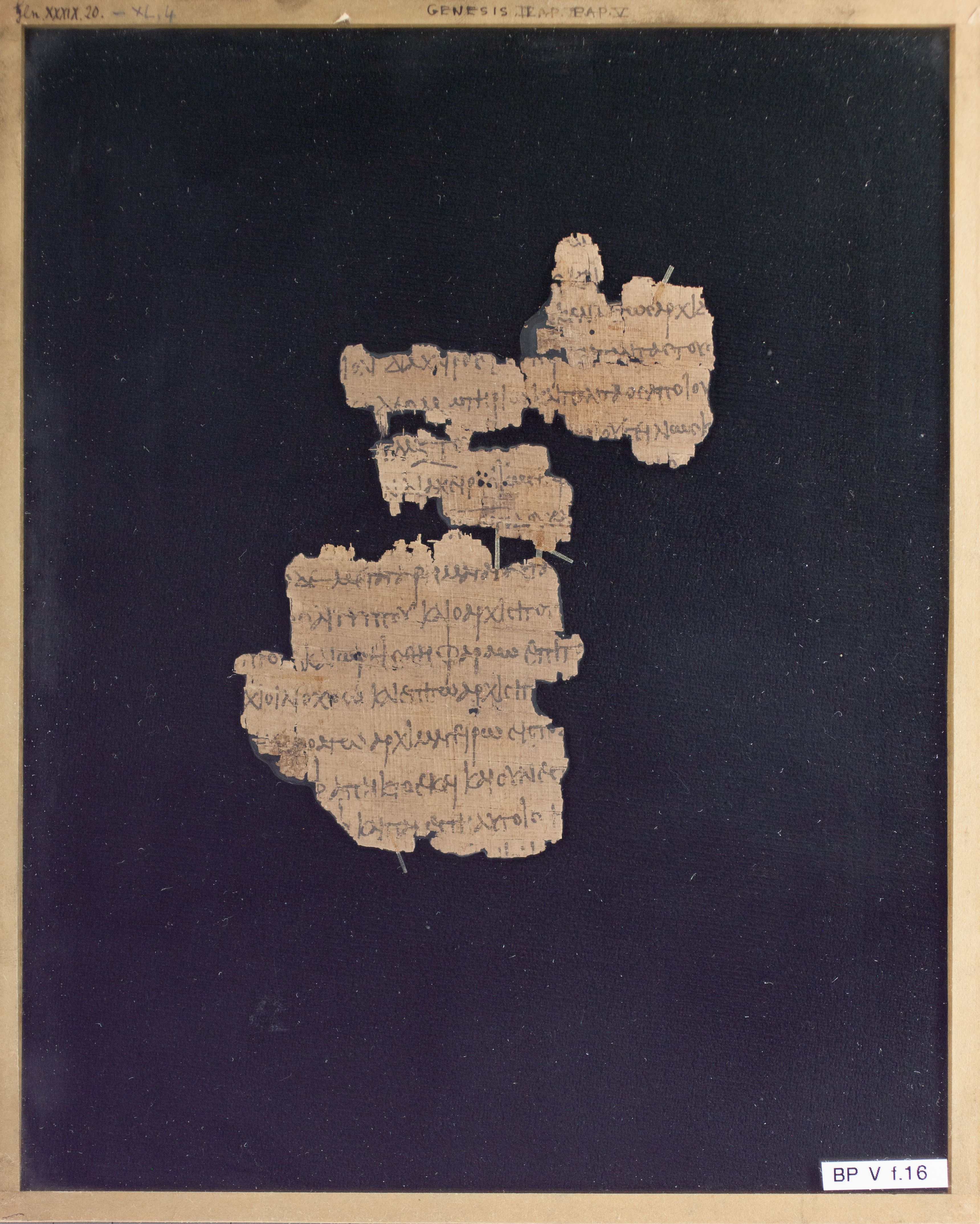 Papyrus Chester Beatty V showing Genesis 39:21 from 3rd Century AD found in Egypt, currently housed at Chester Beatty Library, Dublin