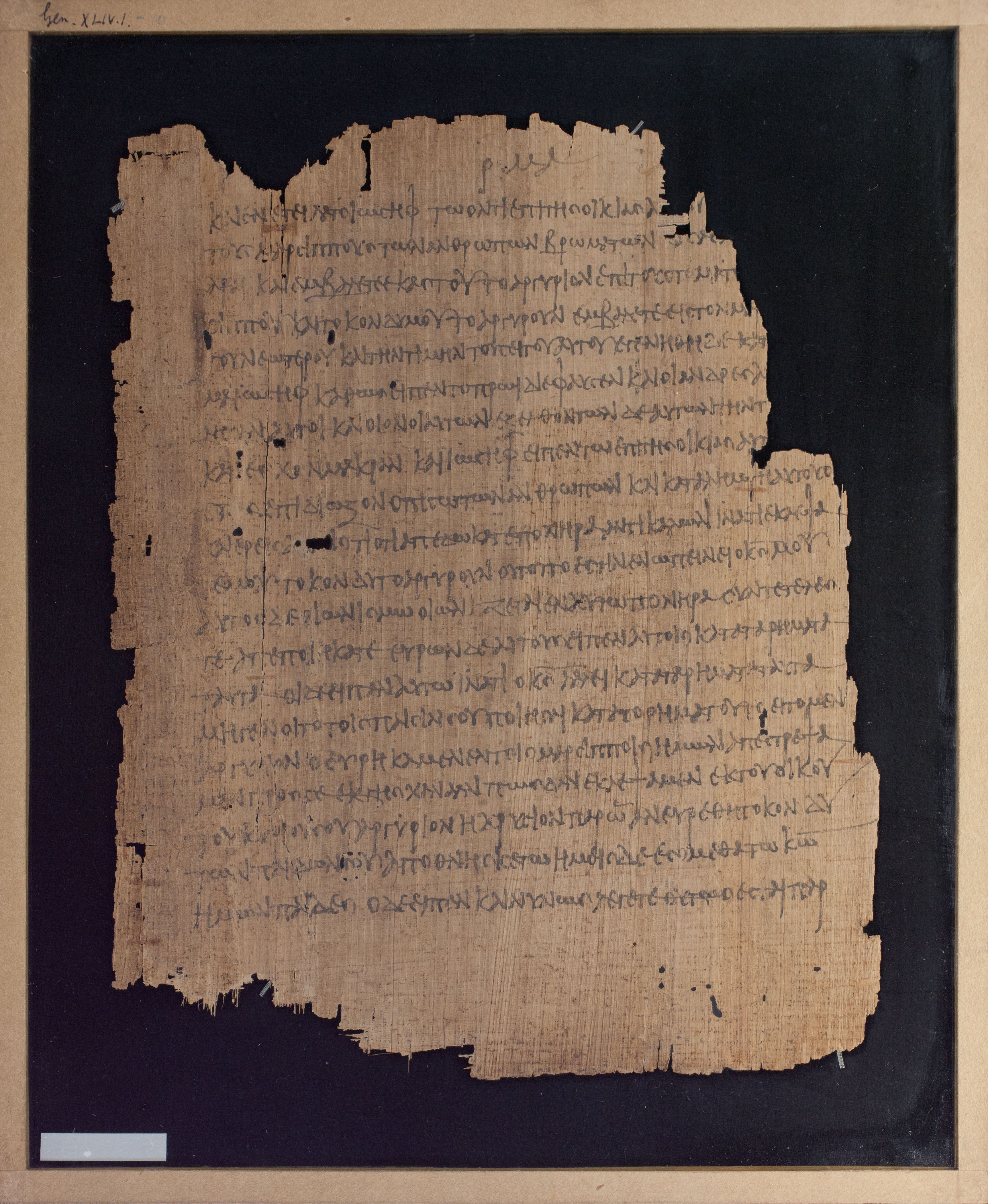 Papyrus Chester Beatty V showing Genesis 44:2 from 3rd Century AD found in Egypt, currently housed at Chester Beatty Library, Dublin