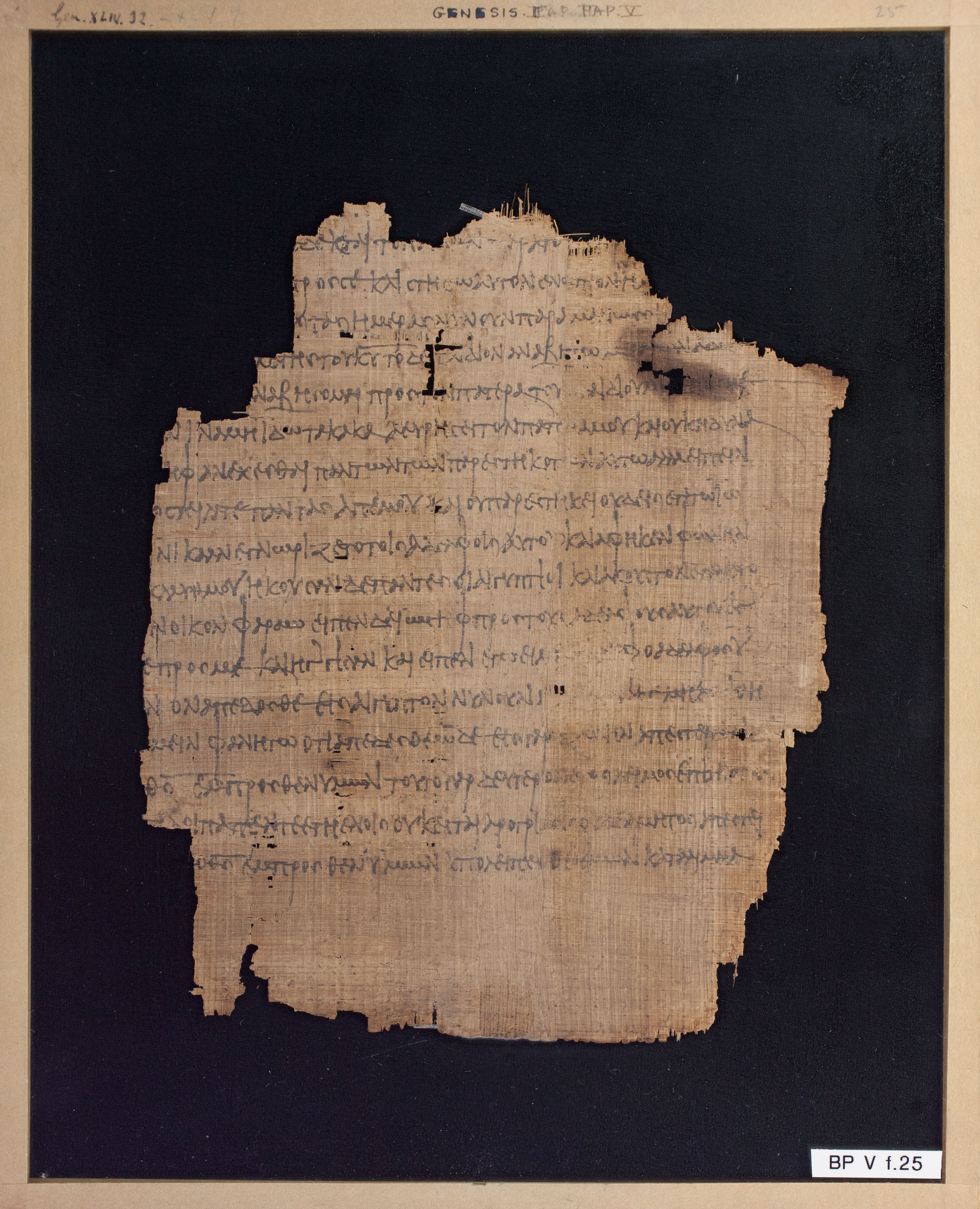 Papyrus Chester Beatty V showing Genesis 45:2 from 3rd Century AD found in Egypt, currently housed at Chester Beatty Library, Dublin