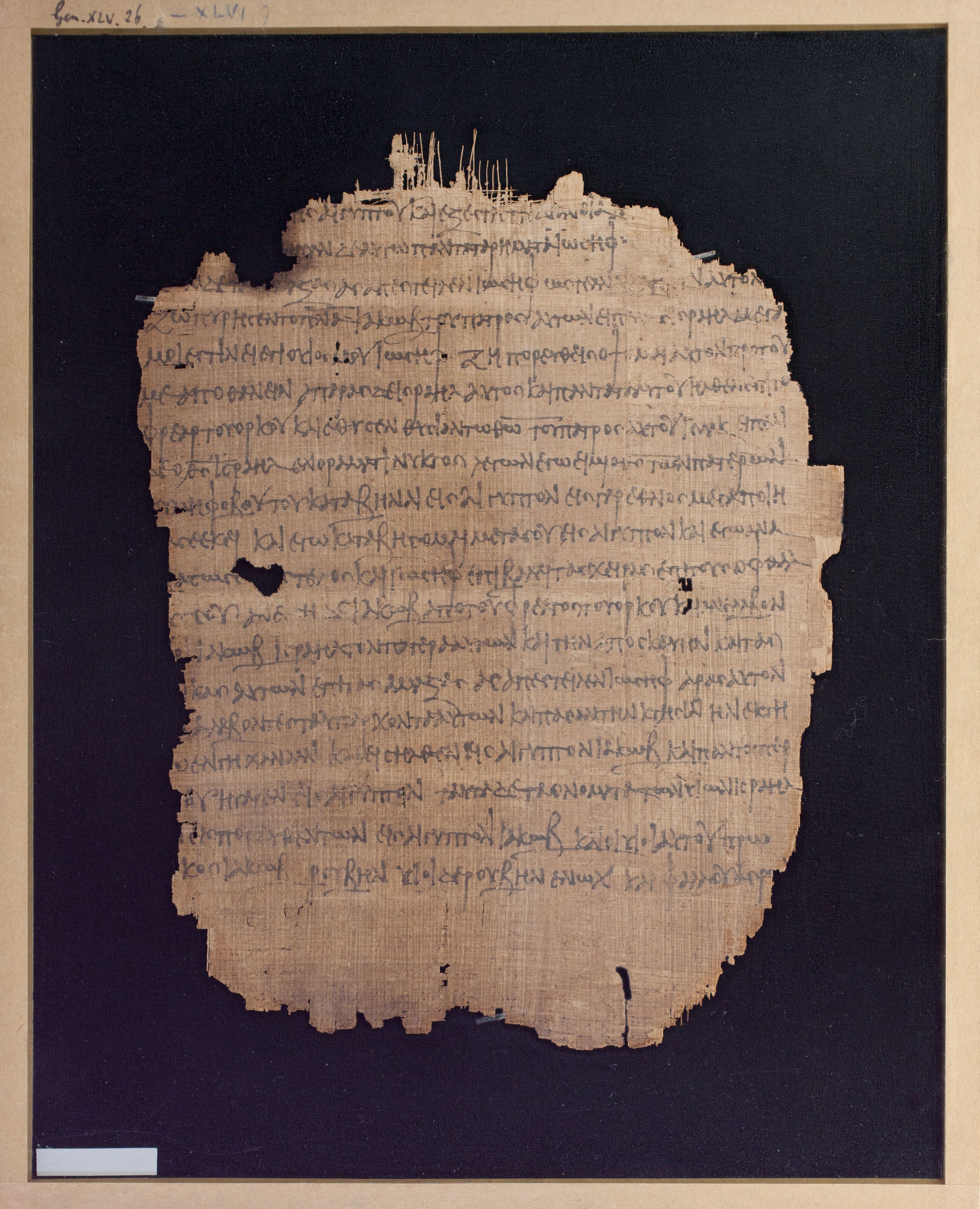 Papyrus Chester Beatty V showing Genesis 46:2 from 3rd Century AD found in Egypt, currently housed at Chester Beatty Library, Dublin