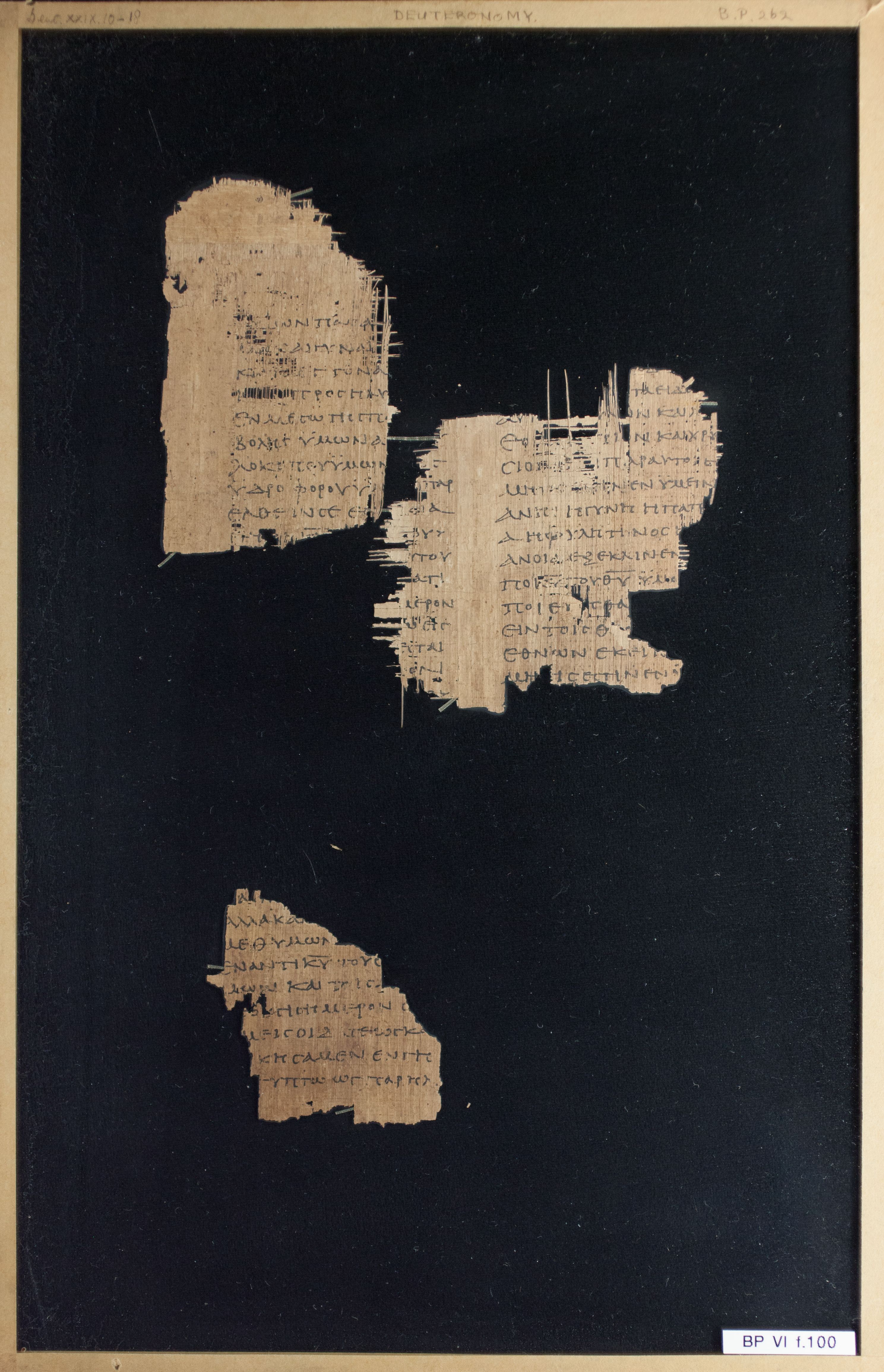 Papyrus Chester Beatty VI showing Deuteronomy 29:13 from Mid-2nd Century AD - Mid-3rd Century AD found in Aphroditopolis (Atfih), Egypt, currently housed at Chester Beatty Library, Dublin & University of Michigan, Ann Arbor