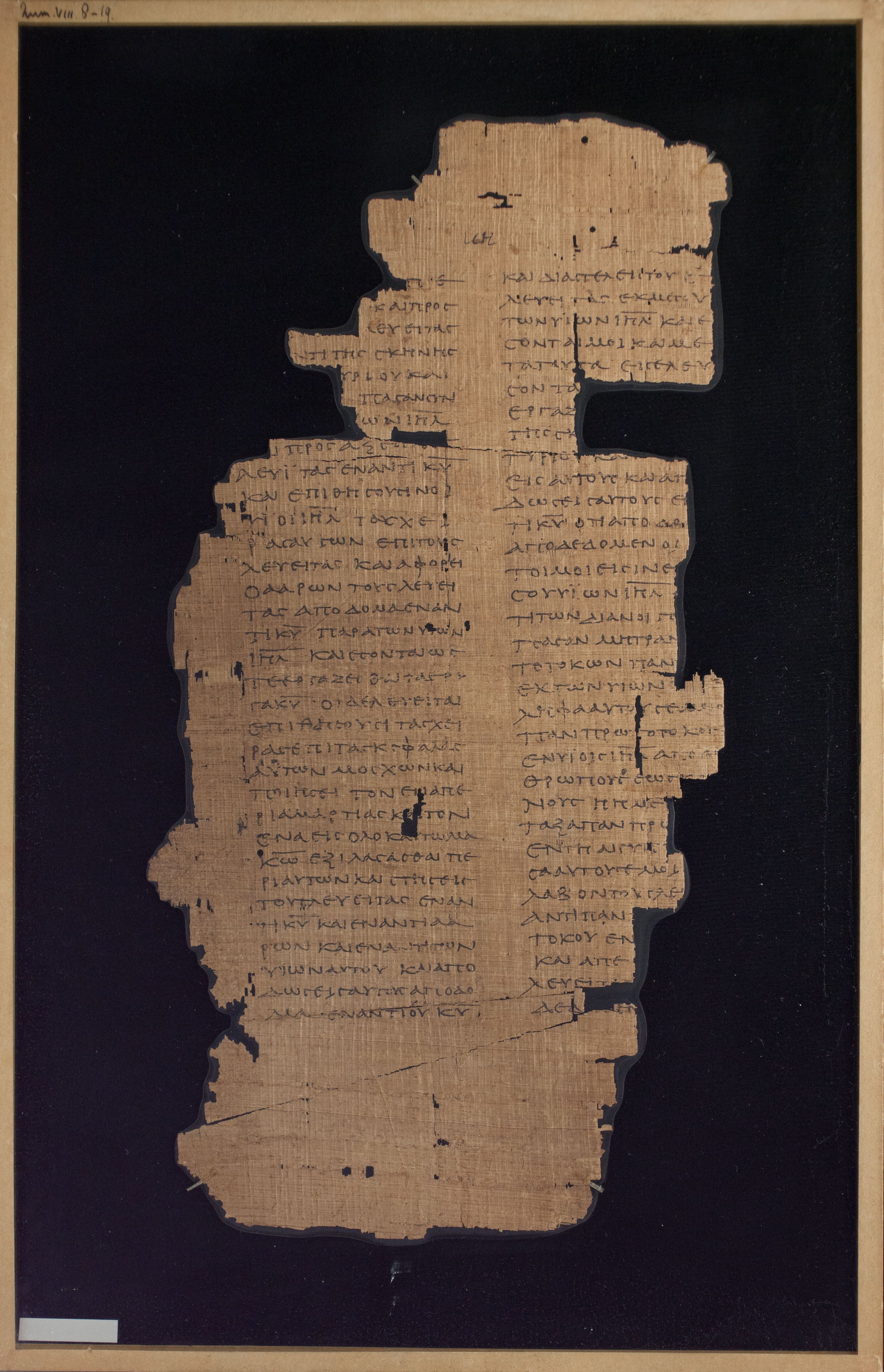 Papyrus Chester Beatty VI showing Numbers 8:13 from Mid-2nd Century AD - Mid-3rd Century AD found in Aphroditopolis (Atfih), Egypt, currently housed at Chester Beatty Library, Dublin & University of Michigan, Ann Arbor