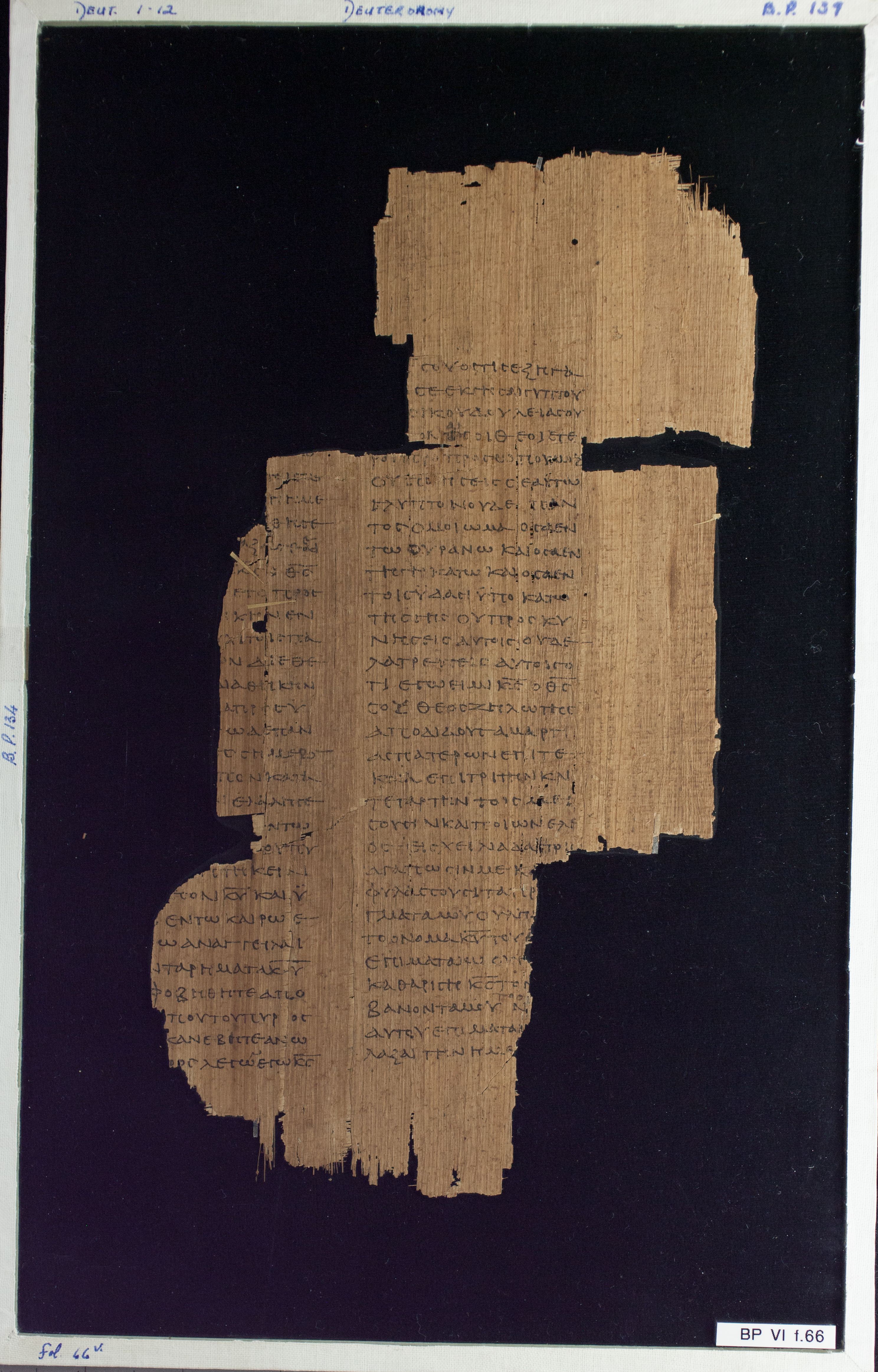 Papyrus Chester Beatty VI showing Deuteronomy 5:2 from Mid-2nd Century AD - Mid-3rd Century AD found in Aphroditopolis (Atfih), Egypt, currently housed at Chester Beatty Library, Dublin & University of Michigan, Ann Arbor
