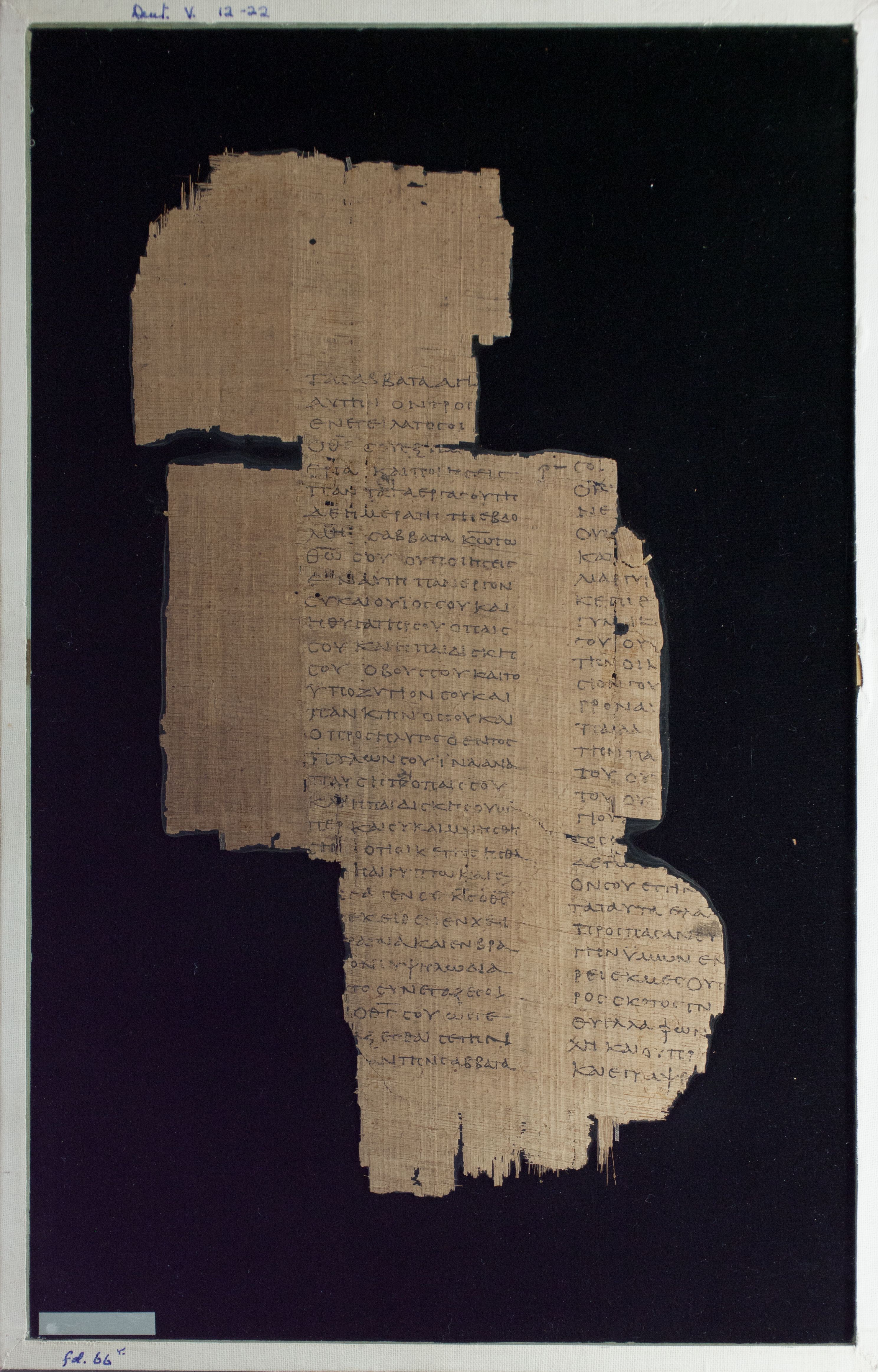 Papyrus Chester Beatty VI showing Deuteronomy 5:13 from Mid-2nd Century AD - Mid-3rd Century AD found in Aphroditopolis (Atfih), Egypt, currently housed at Chester Beatty Library, Dublin & University of Michigan, Ann Arbor