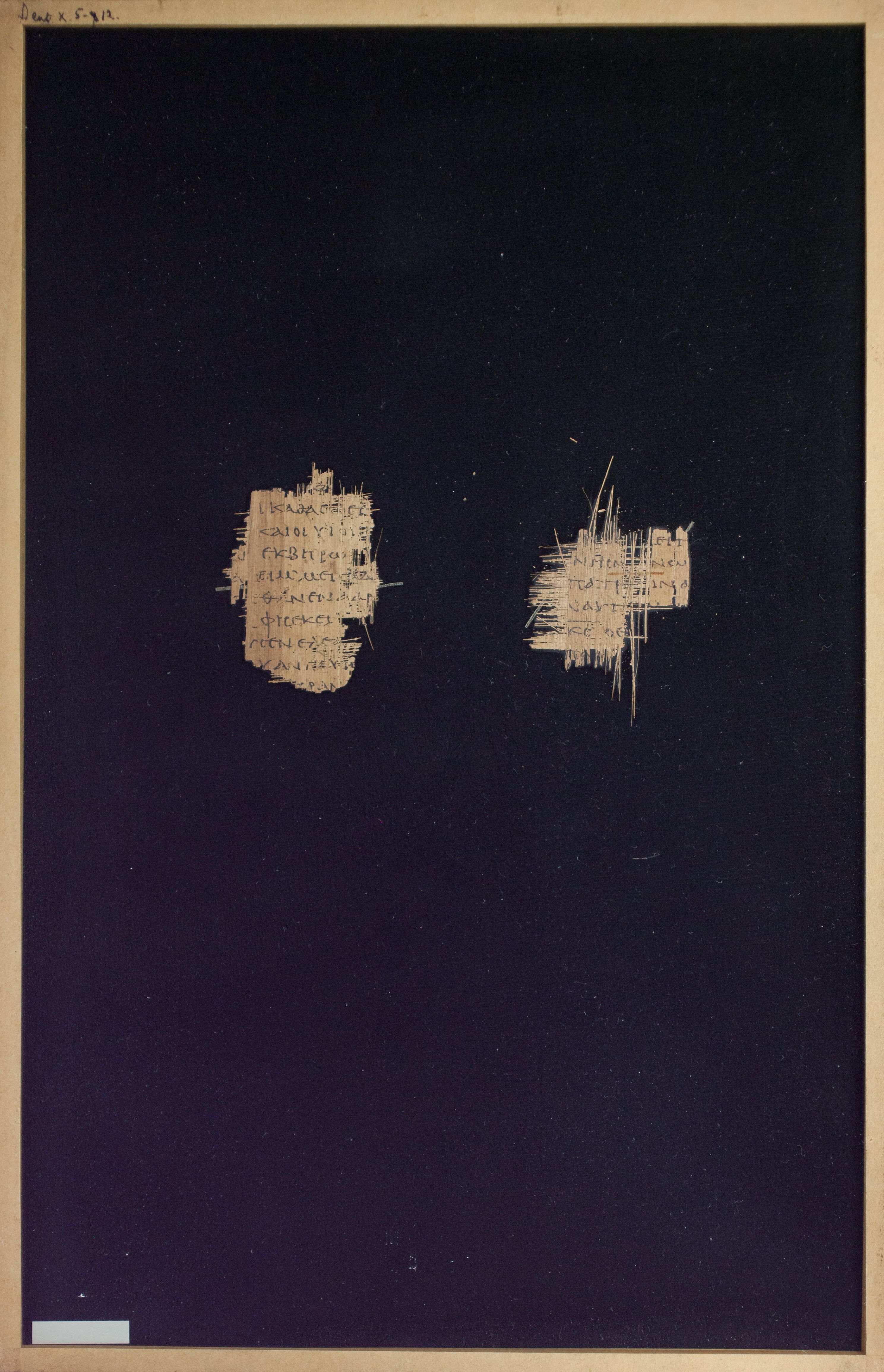 Papyrus Chester Beatty VI (Scan 1) showing Deuteronomy 10:5 from Mid-2nd Century AD - Mid-3rd Century AD found in Aphroditopolis (Atfih), Egypt, currently housed at Chester Beatty Library, Dublin & University of Michigan, Ann Arbor