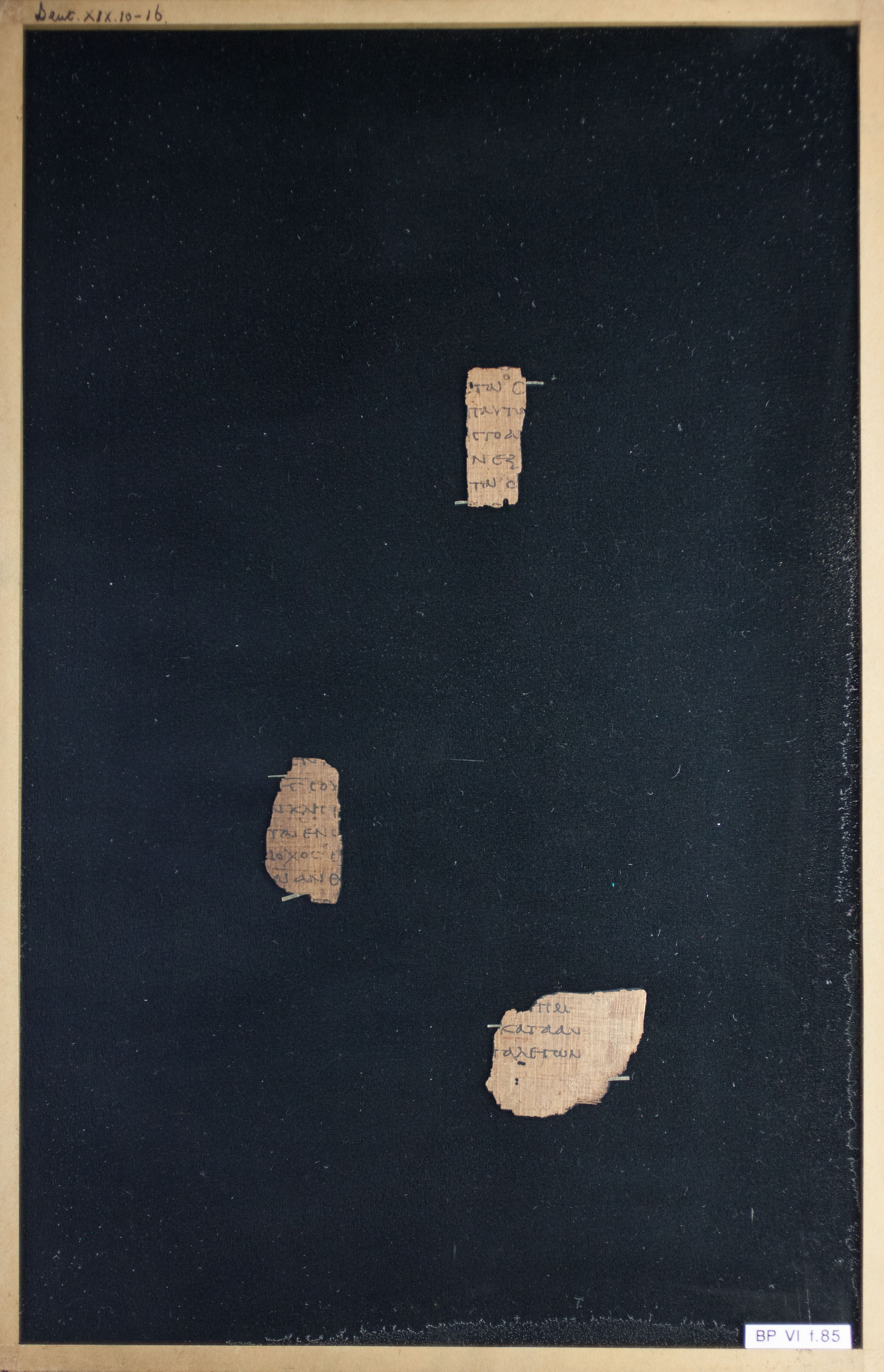 Papyrus Chester Beatty VI (Scan 1) showing Deuteronomy 19:10 from Mid-2nd Century AD - Mid-3rd Century AD found in Aphroditopolis (Atfih), Egypt, currently housed at Chester Beatty Library, Dublin & University of Michigan, Ann Arbor