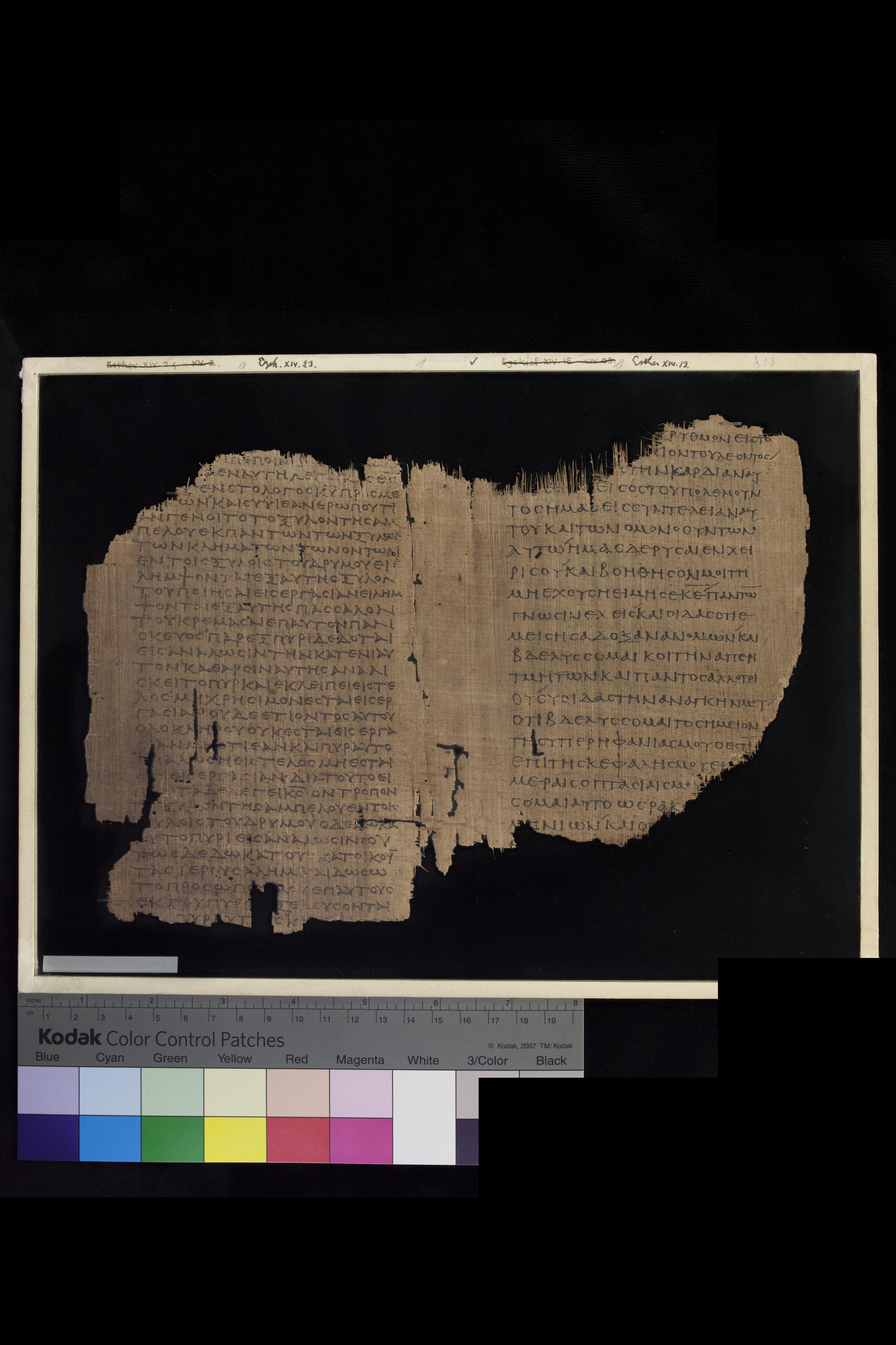 Papyrus 967 (Scan 1) showing Ezekiel 15:2 from Late 2nd Century - Early 3rd Century AD, currently housed at Chester Beatty Library (Dublin) and University of Cologne