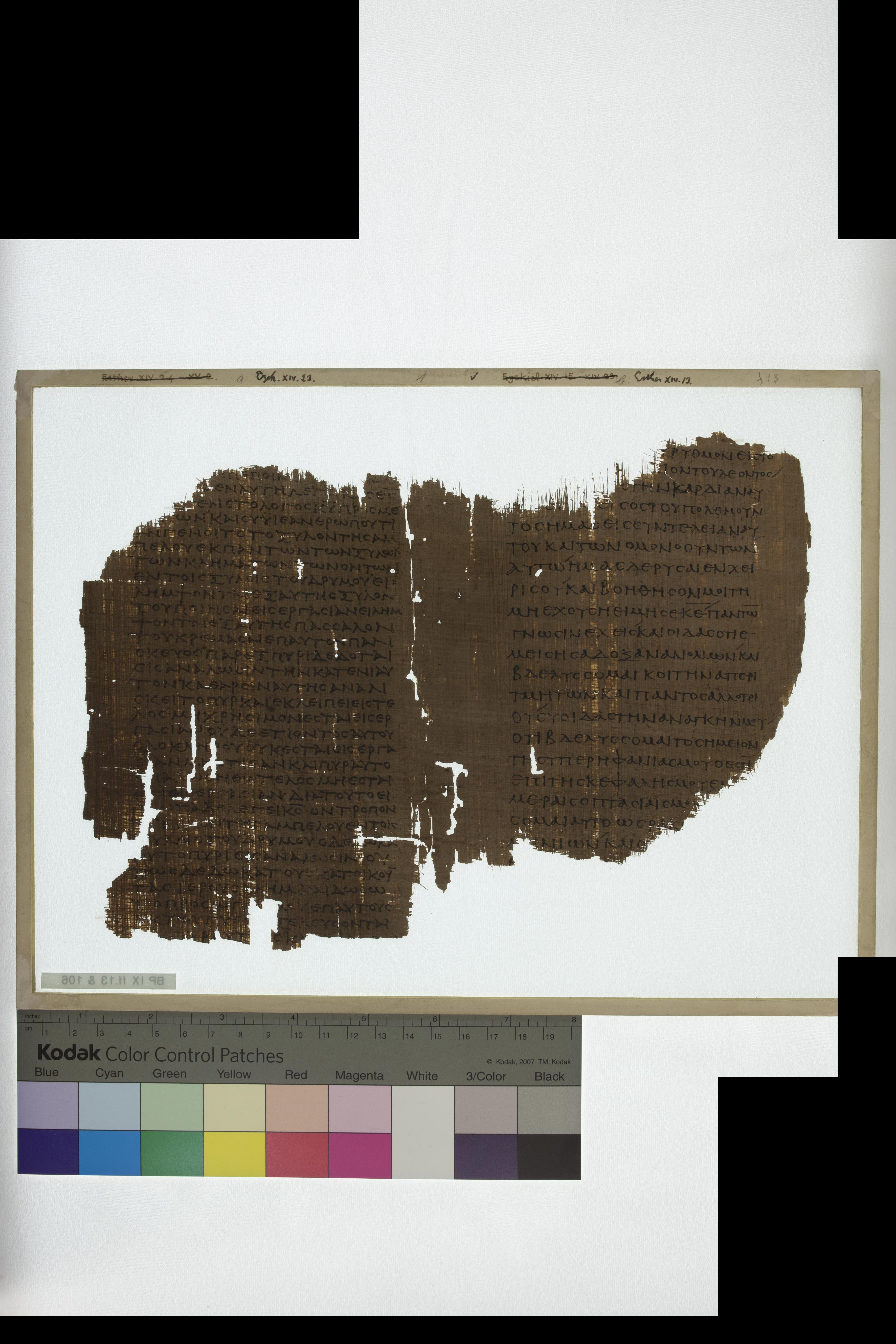 Papyrus 967 (Scan 2) showing Ezekiel 15:2 from Late 2nd Century - Early 3rd Century AD, currently housed at Chester Beatty Library (Dublin) and University of Cologne