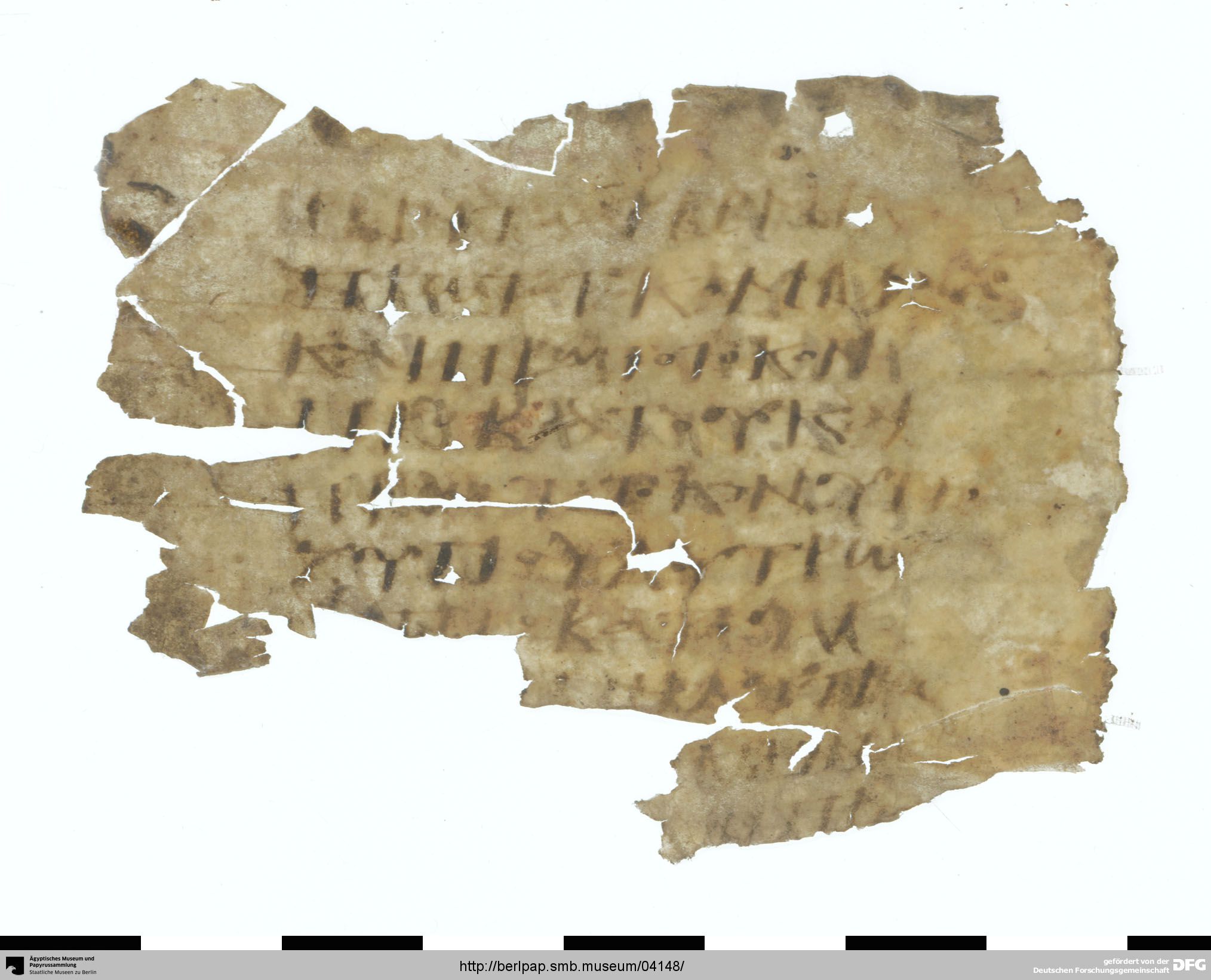 Ägyptisches Museum Berlin P. 16990 (Rahlfs 978) (Scan 2) showing Exodus 34:19 from 4th - 5th Century AD found in Egypt, currently housed at Ägyptisches Museum und Papyrussammlung, Berlin