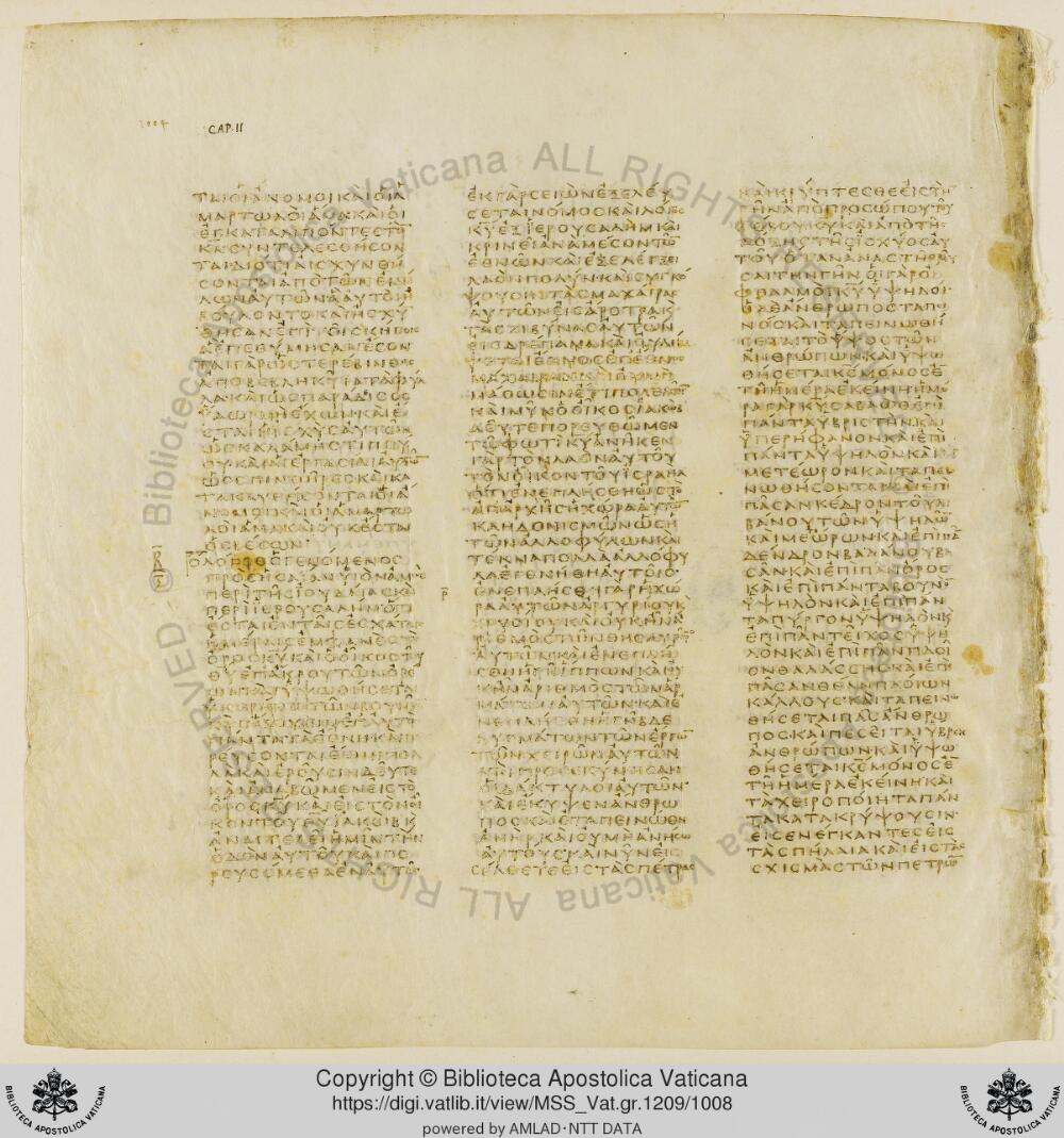 Codex Vaticanus showing Isaiah 2:3 from Early to Mid-4th Century AD, currently housed at Vatican Library, Vatican City