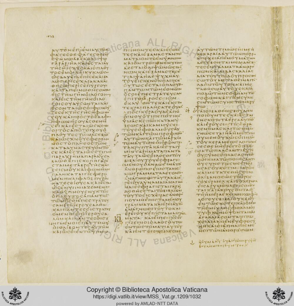 Codex Vaticanus showing Isaiah 28:21 from Early to Mid-4th Century AD, currently housed at Vatican Library, Vatican City