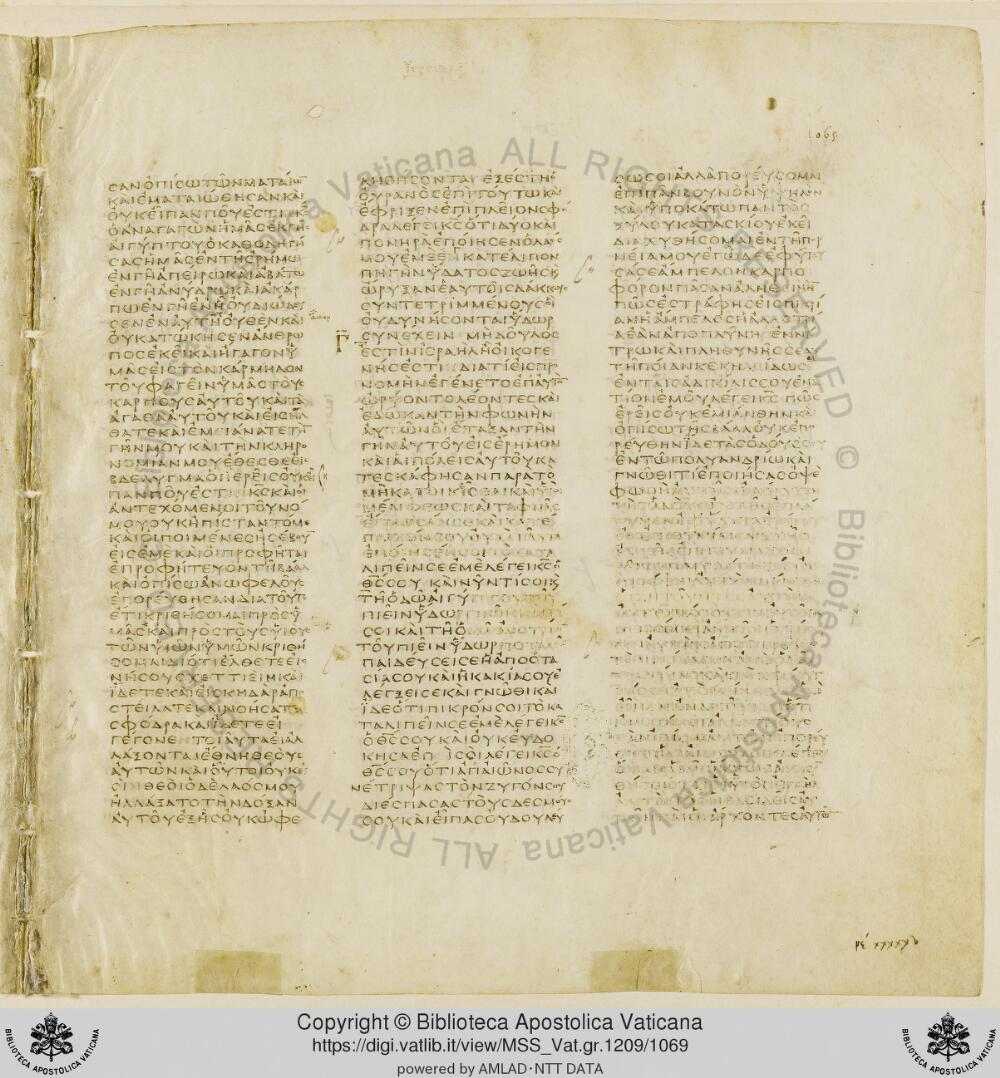 Codex Vaticanus showing Jeremiah 2:21 from Early to Mid-4th Century AD, currently housed at Vatican Library, Vatican City