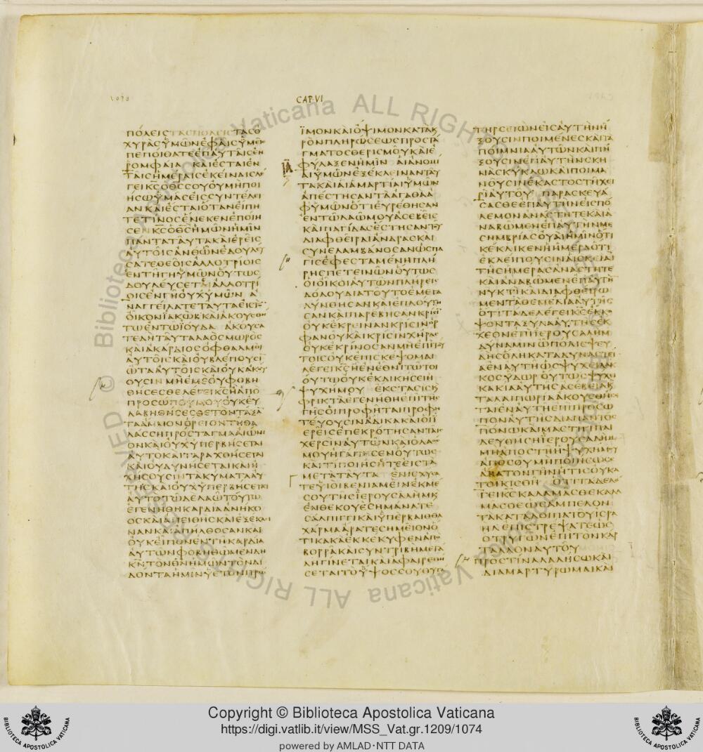 Codex Vaticanus showing Jeremiah 6:2 from Early to Mid-4th Century AD, currently housed at Vatican Library, Vatican City