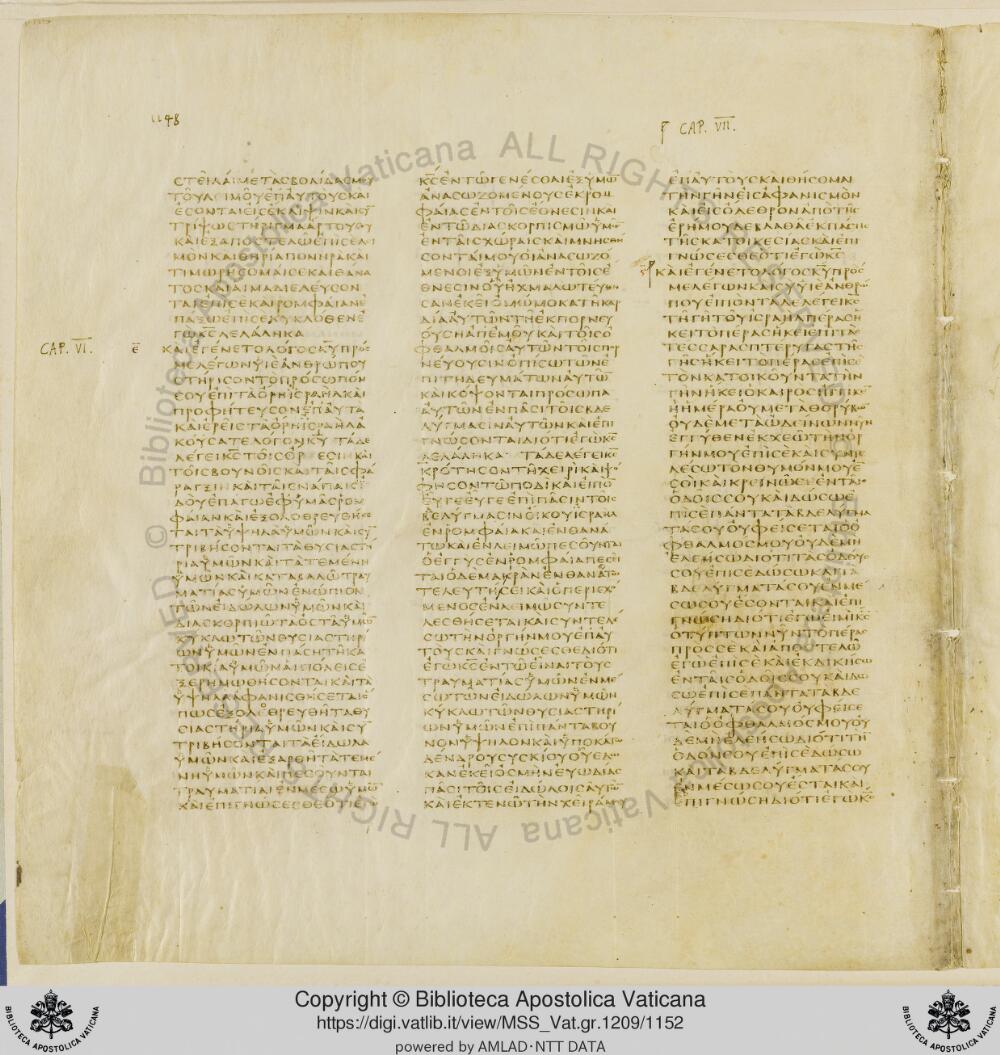 Codex Vaticanus showing Ezekiel 5:13 from Early to Mid-4th Century AD, currently housed at Vatican Library, Vatican City
