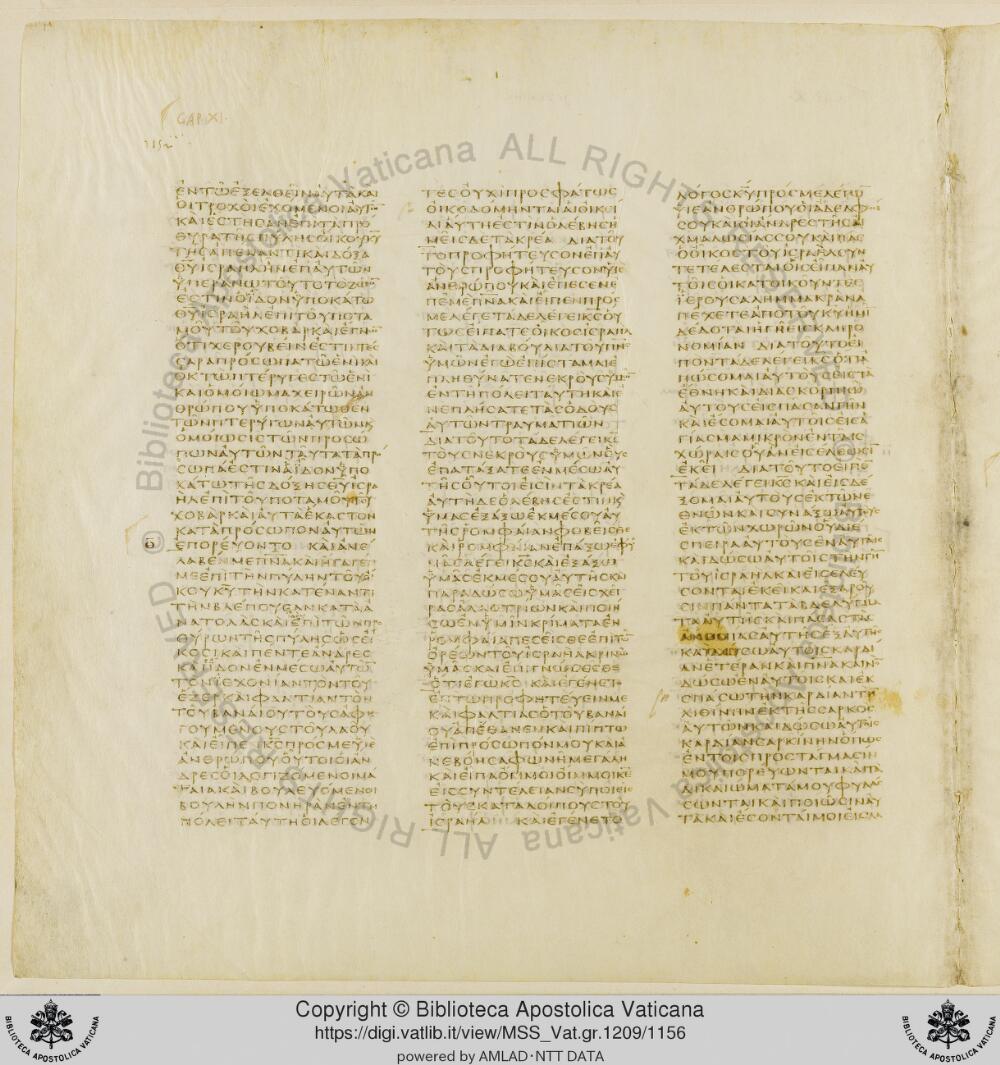 Codex Vaticanus showing Ezekiel 9:4 from Early to Mid-4th Century AD, currently housed at Vatican Library, Vatican City