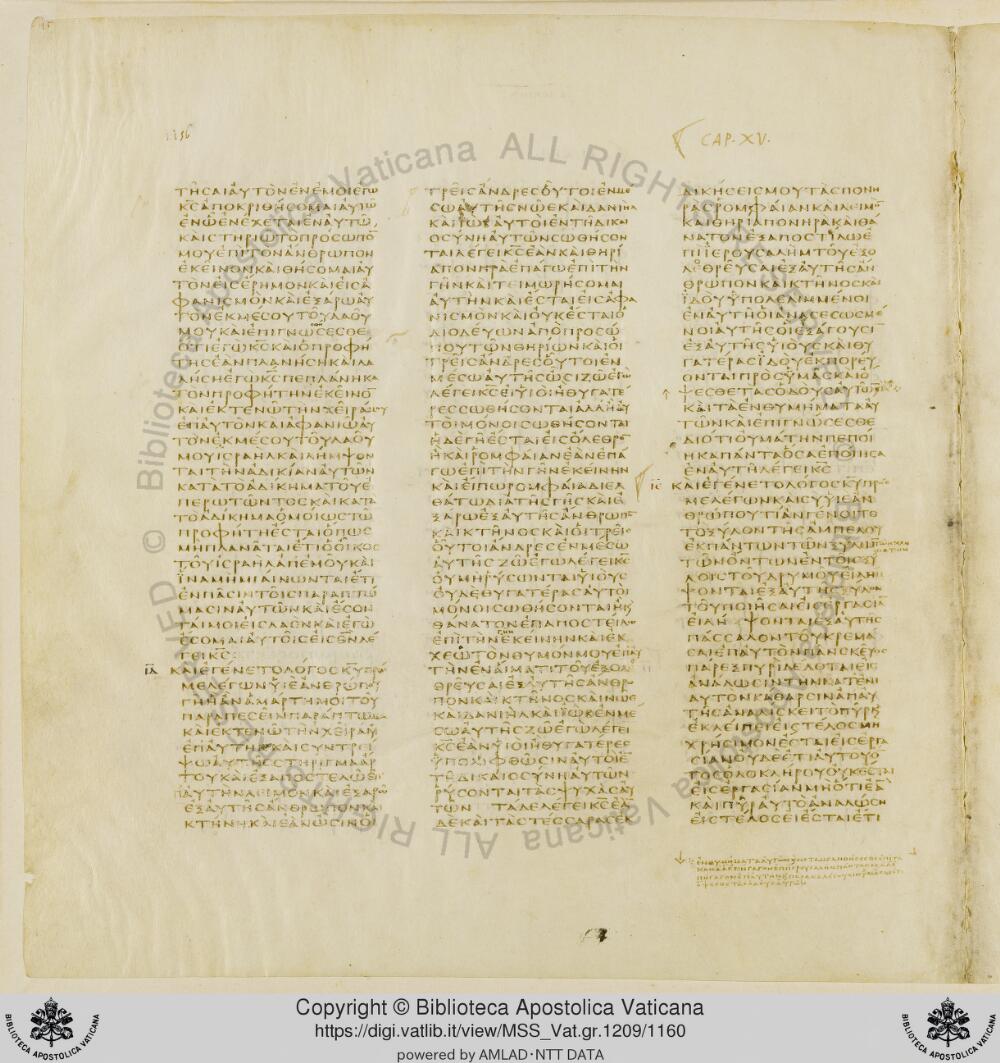 Codex Vaticanus showing Ezekiel 13:3 from Early to Mid-4th Century AD, currently housed at Vatican Library, Vatican City