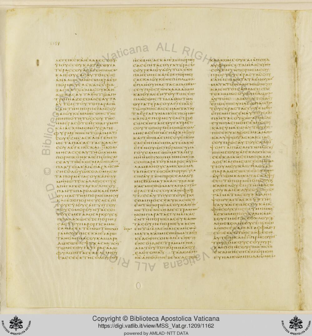 Codex Vaticanus showing Ezekiel 16:2 from Early to Mid-4th Century AD, currently housed at Vatican Library, Vatican City