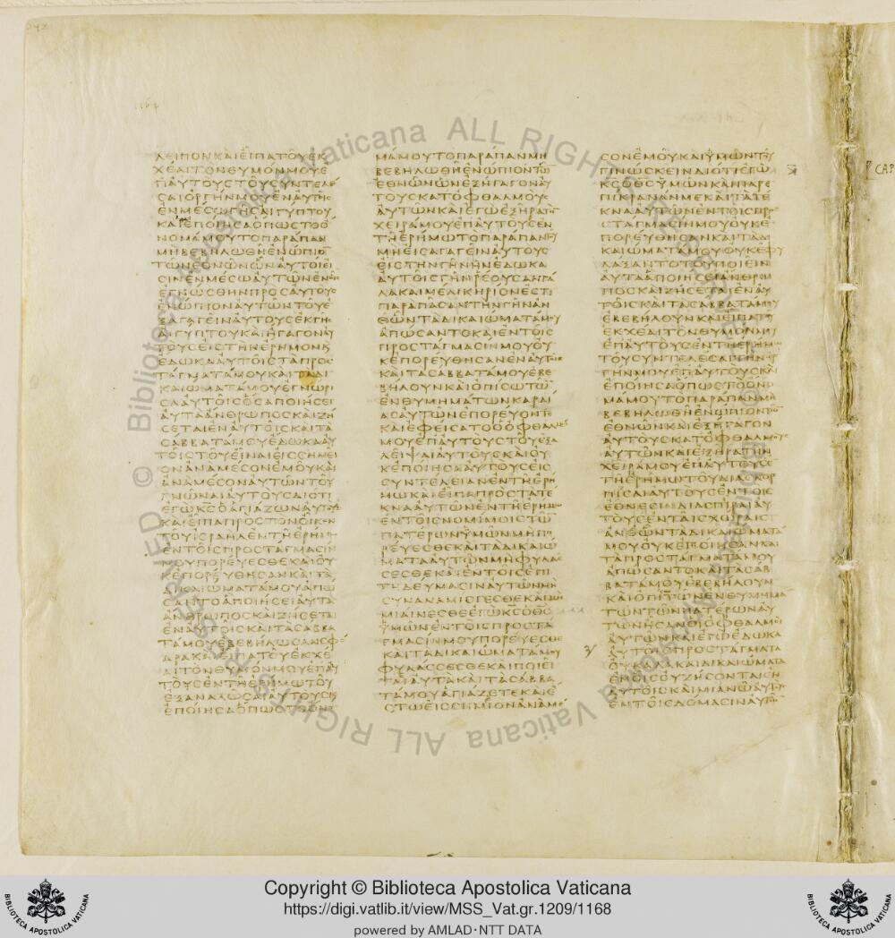 Codex Vaticanus showing Ezekiel 18:21 from Early to Mid-4th Century AD, currently housed at Vatican Library, Vatican City