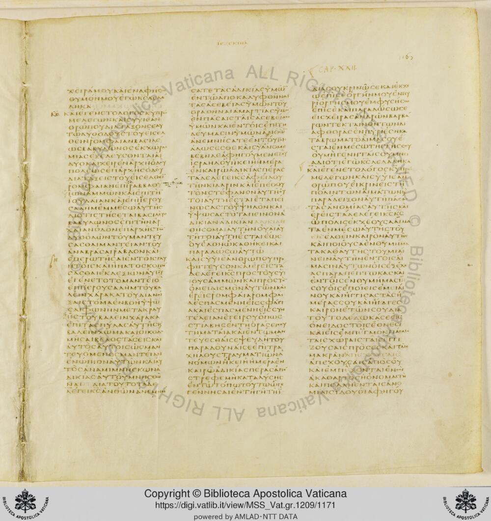 Codex Vaticanus showing Ezekiel 21:2 from Early to Mid-4th Century AD, currently housed at Vatican Library, Vatican City
