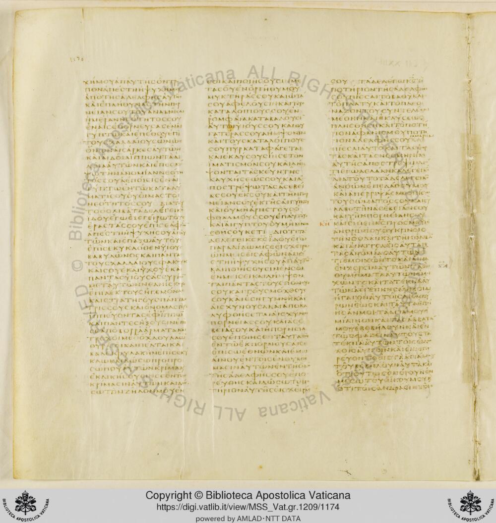 Codex Vaticanus showing Ezekiel 22:29 from Early to Mid-4th Century AD, currently housed at Vatican Library, Vatican City