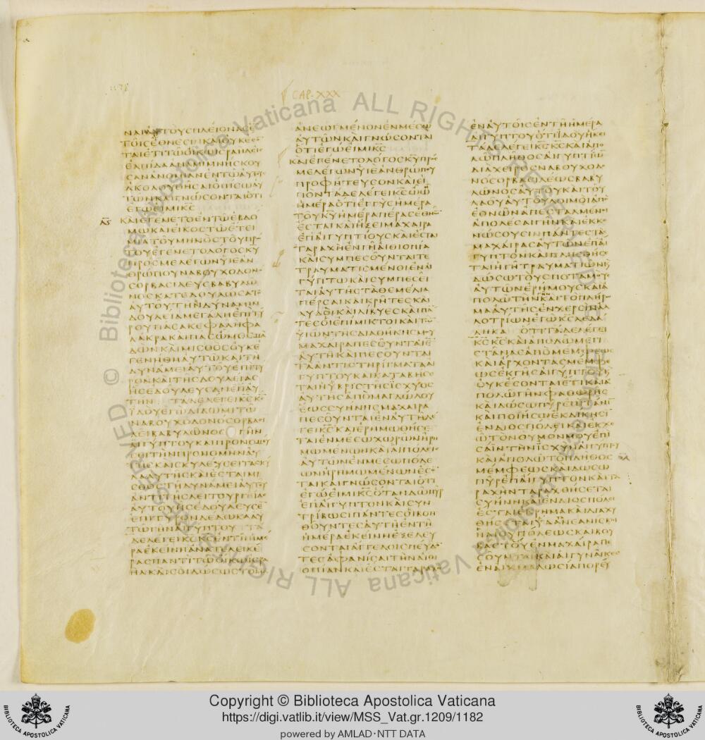 Codex Vaticanus showing Ezekiel 28:2 from Early to Mid-4th Century AD, currently housed at Vatican Library, Vatican City