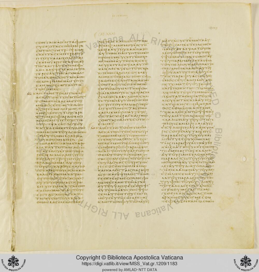 Codex Vaticanus showing Ezekiel 29:7 from Early to Mid-4th Century AD, currently housed at Vatican Library, Vatican City