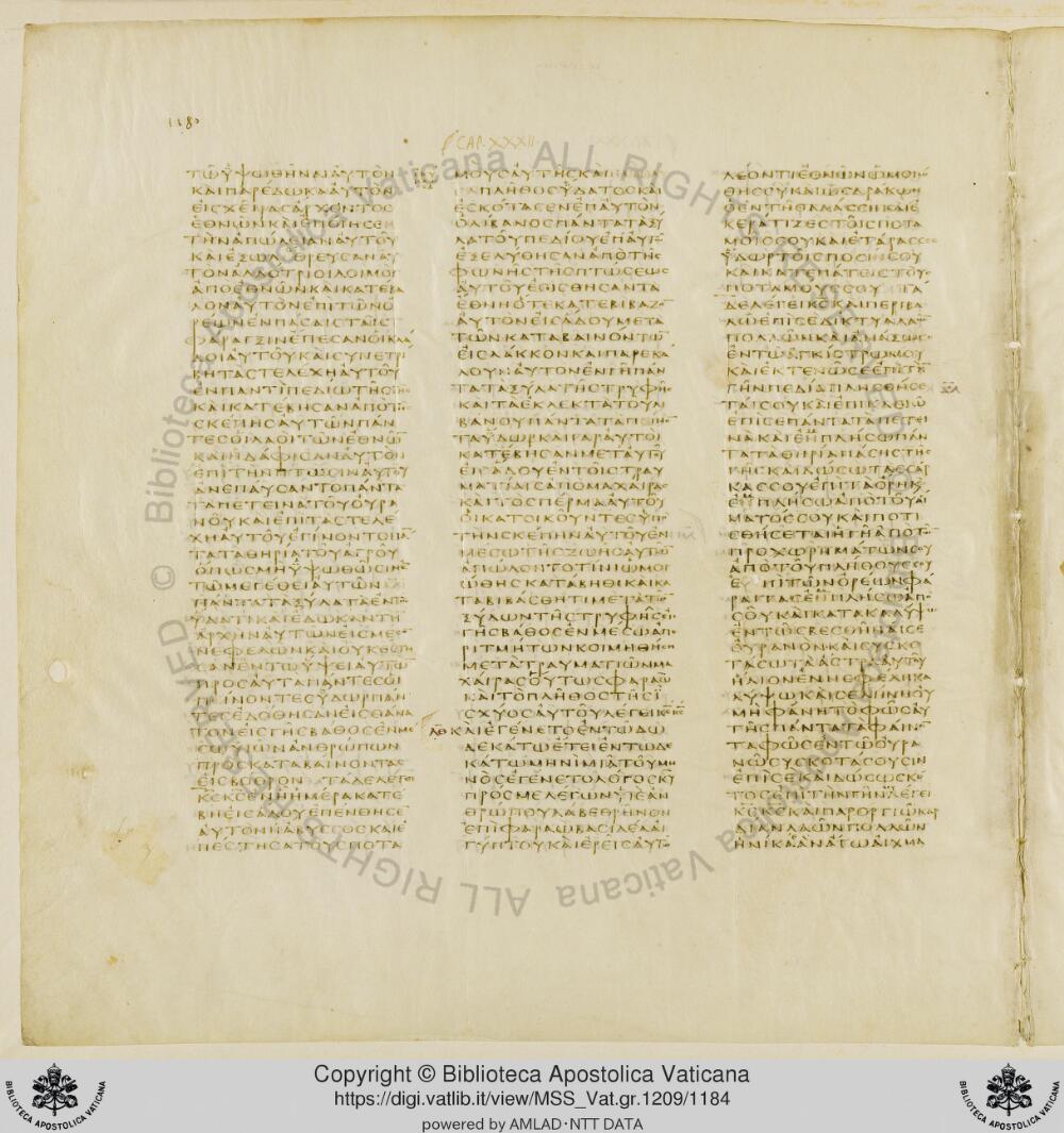 Codex Vaticanus showing Ezekiel 29:13 from Early to Mid-4th Century AD, currently housed at Vatican Library, Vatican City