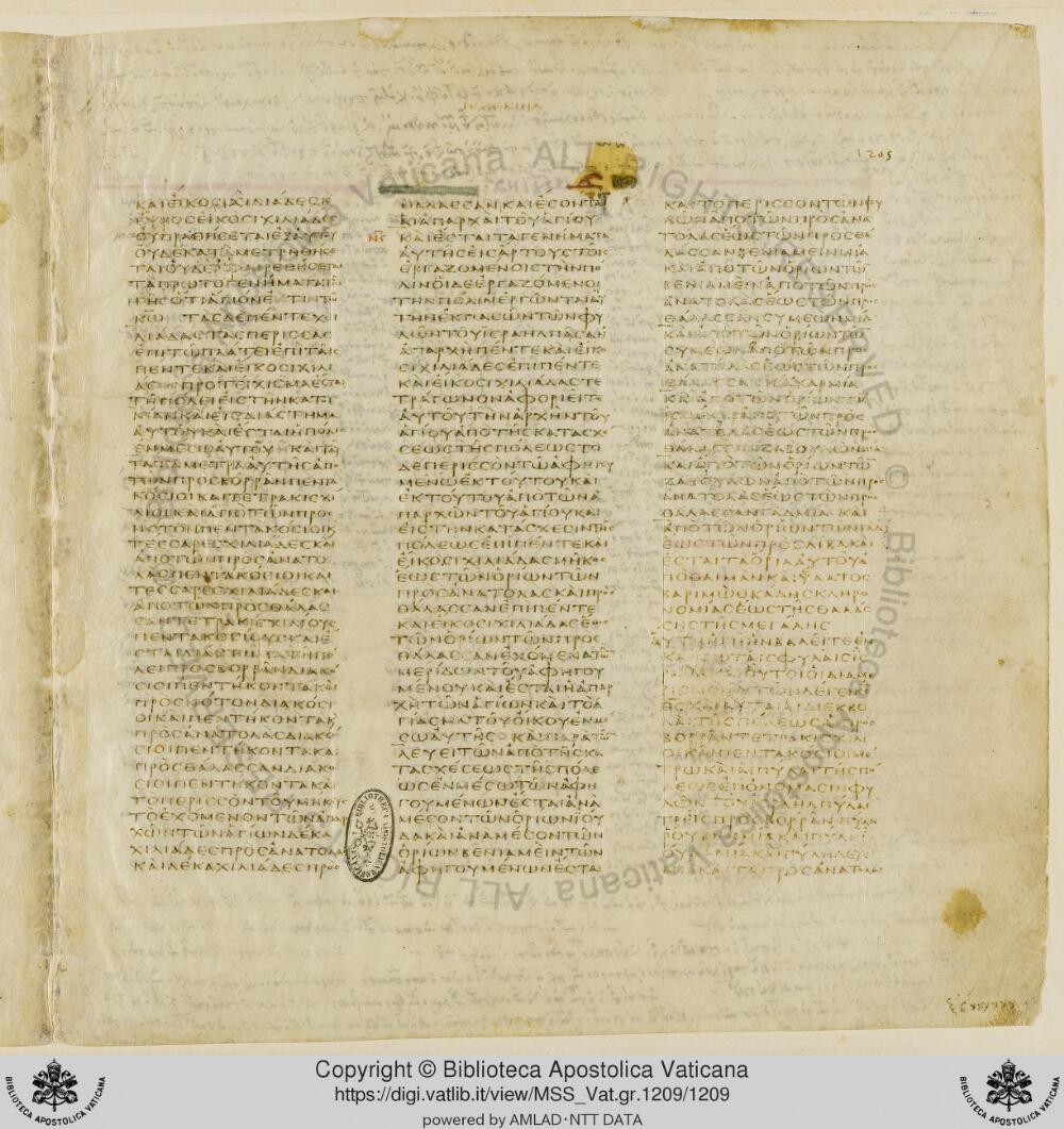 Codex Vaticanus showing Ezekiel 47:21 from Early to Mid-4th Century AD, currently housed at Vatican Library, Vatican City