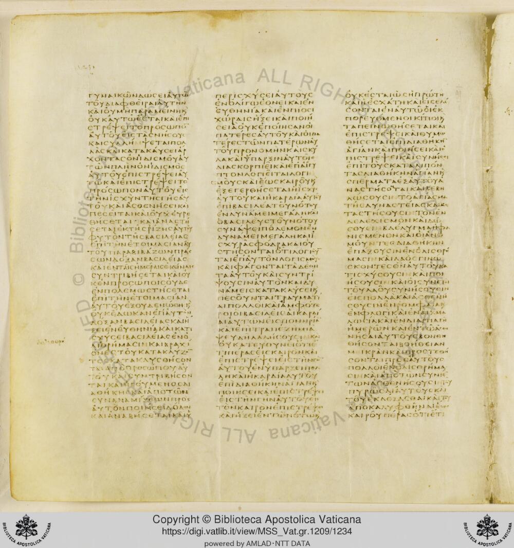 Codex Vaticanus showing Daniel 11:2 from Early to Mid-4th Century AD, currently housed at Vatican Library, Vatican City