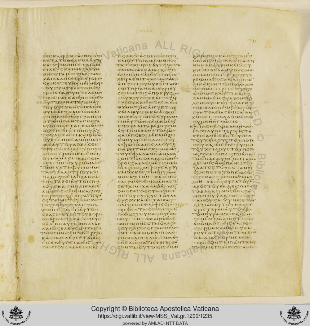 Codex Vaticanus showing Daniel 11:13 from Early to Mid-4th Century AD, currently housed at Vatican Library, Vatican City
