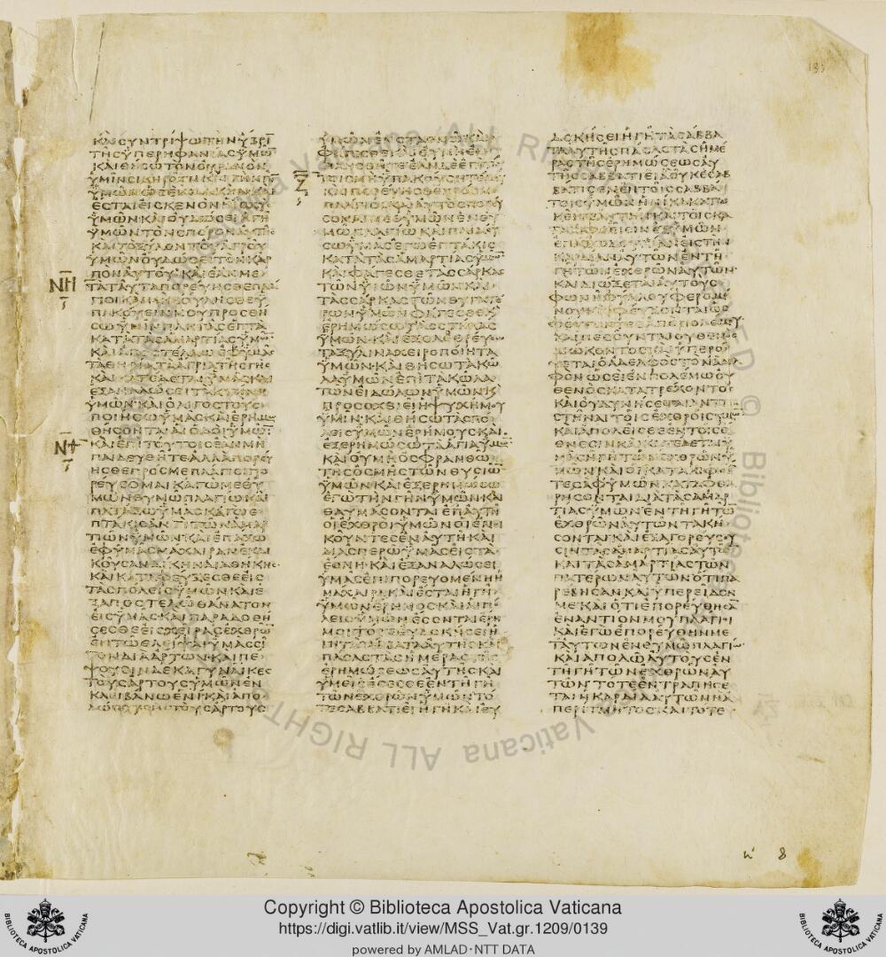 Codex Vaticanus showing Leviticus 26:21 from Early to Mid-4th Century AD, currently housed at Vatican Library, Vatican City