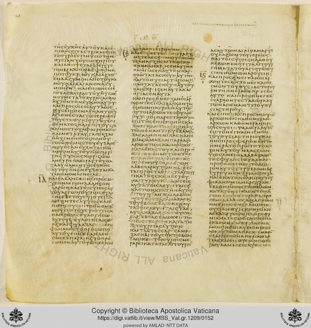 Codex Vaticanus showing Numbers 6:21 from Early to Mid-4th Century AD, currently housed at Vatican Library, Vatican City