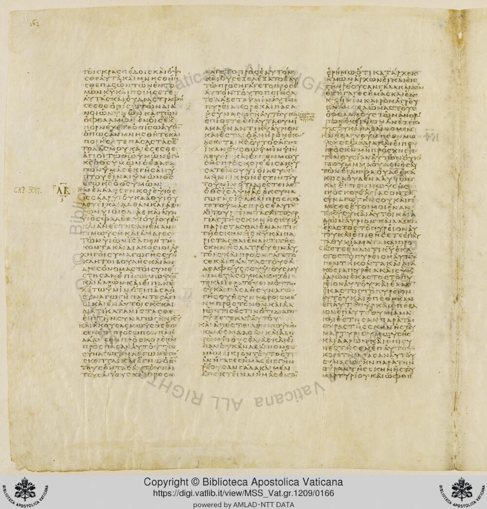 Codex Vaticanus showing Numbers 16:4 from Early to Mid-4th Century AD, currently housed at Vatican Library, Vatican City