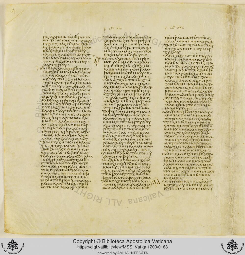 Codex Vaticanus showing Numbers 16:49 from Early to Mid-4th Century AD, currently housed at Vatican Library, Vatican City