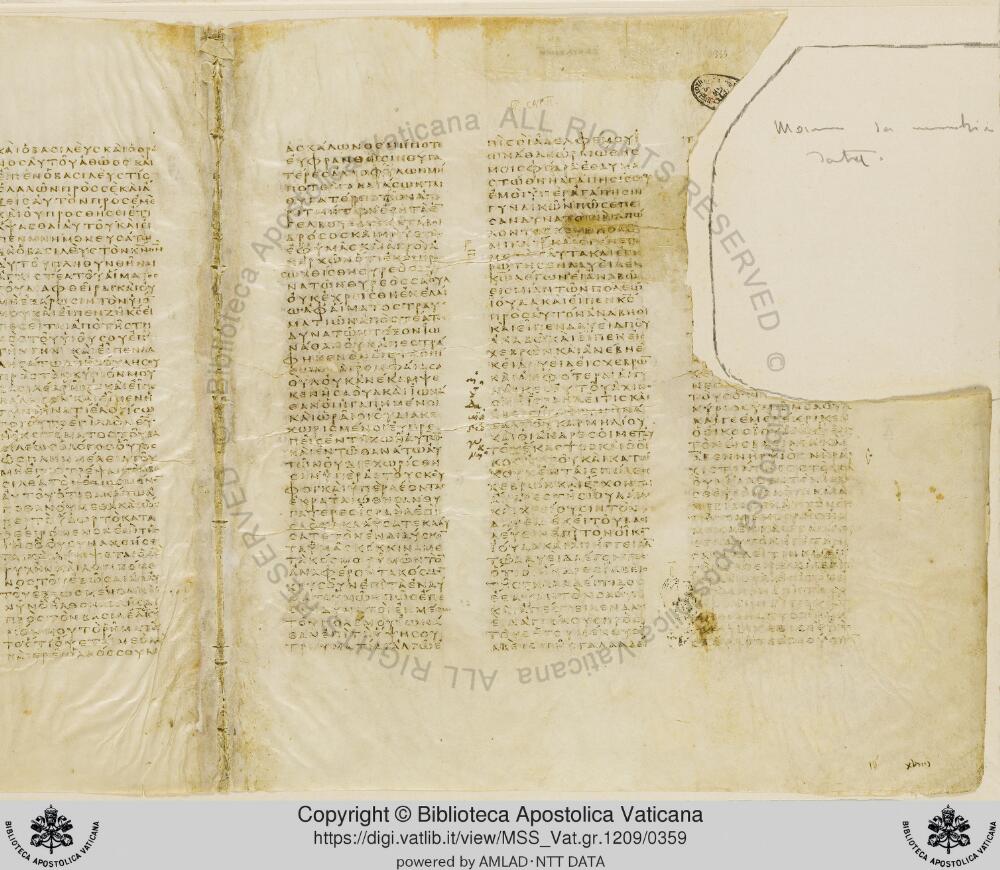 Codex Vaticanus showing 1 Samuel (1 Kingdoms) 31:13 from Early to Mid-4th Century AD, currently housed at Vatican Library, Vatican City