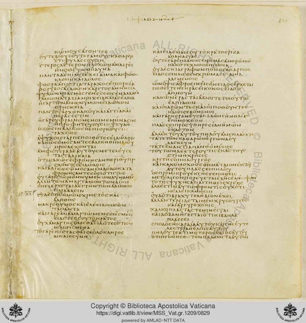 Codex Vaticanus showing Wisdom of Solomon 14:13 from Early to Mid-4th Century AD, currently housed at Vatican Library, Vatican City
