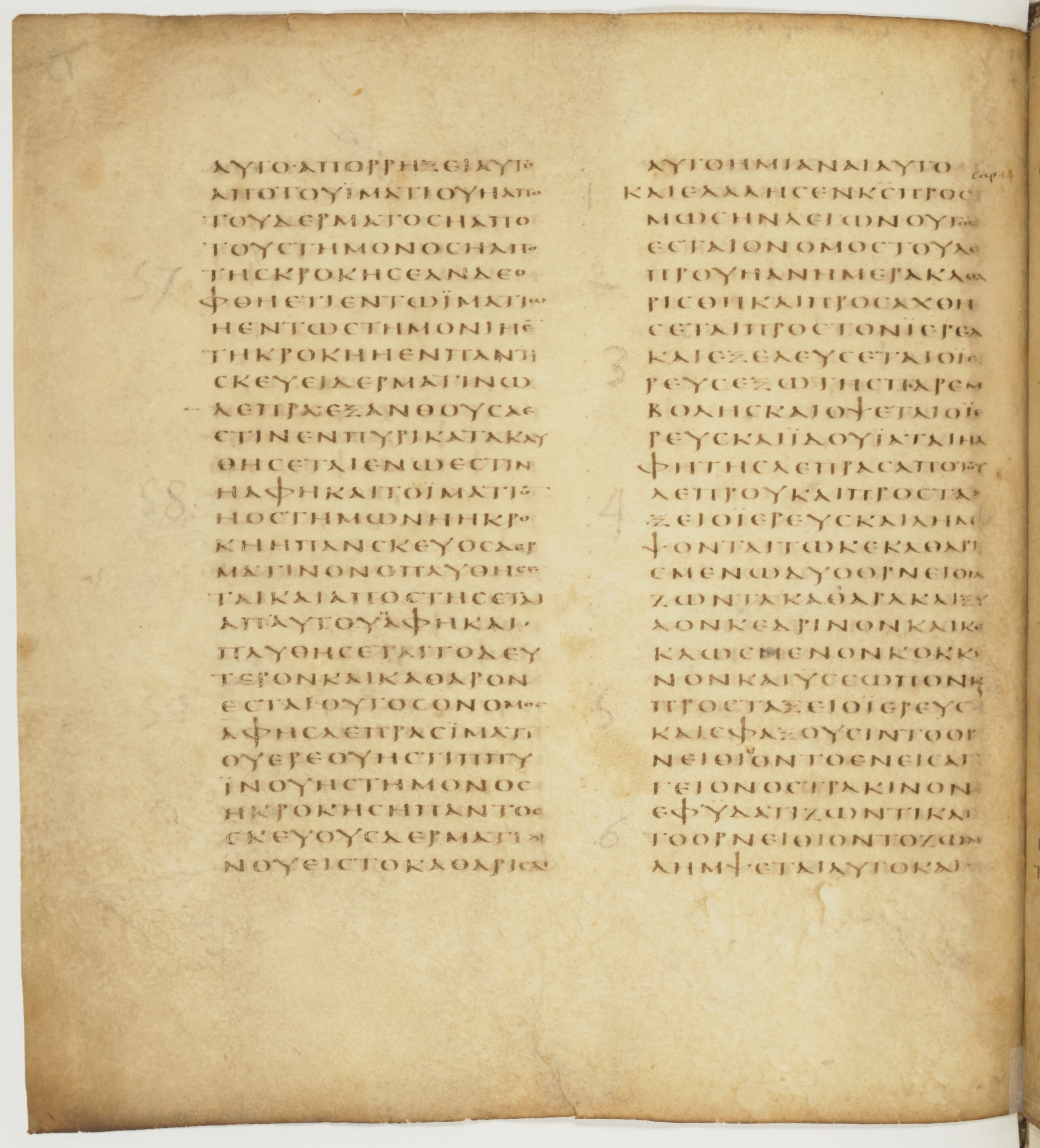 Codex Colberto-Sarravianus showing Leviticus 10:13 from Late 4th Century – Early 5th Century AD found in Egypt, currently housed at University Library, Leiden; Bibliothèque nationale de France, Paris; National Library of Russia, Saint Petersburg
